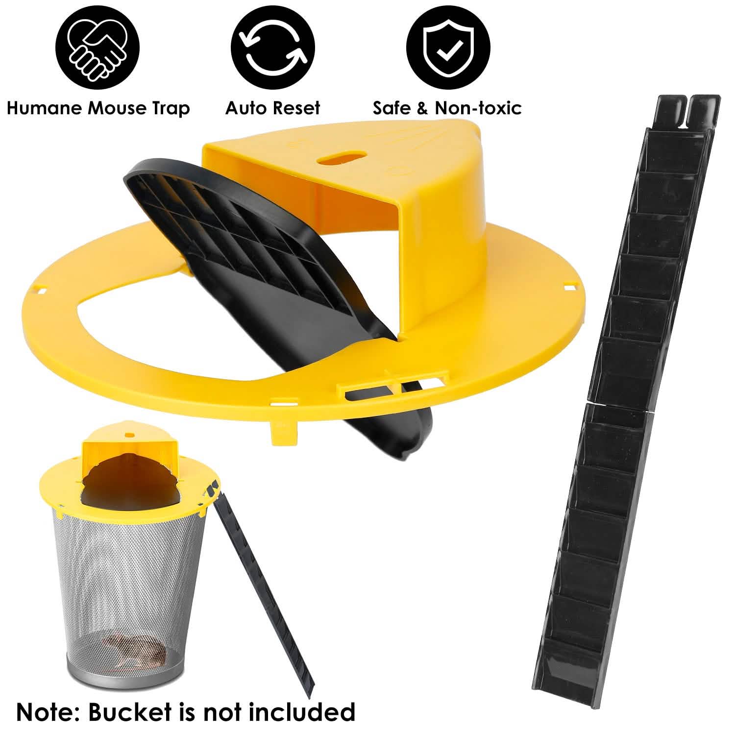 Humane Bucket Lid Mouse Trap with Ladder Auto Reset