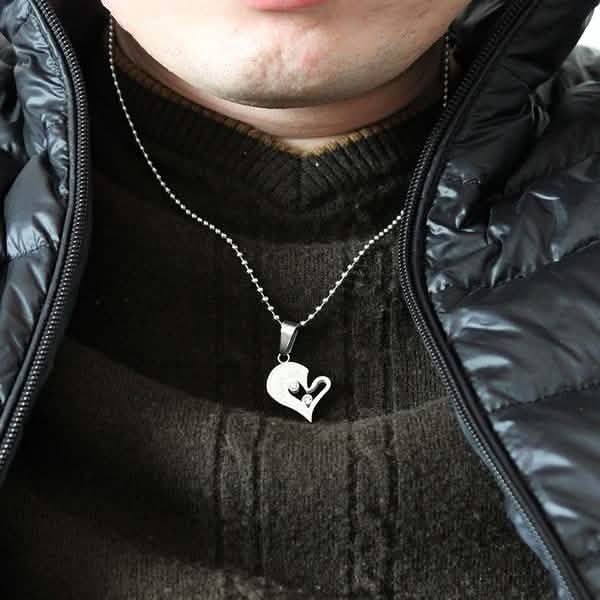 I Love You for Couple Iron Chain Black Heart Love Necklace