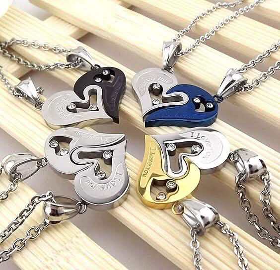 I Love You for Couple Iron Chain Black Heart Love Necklace