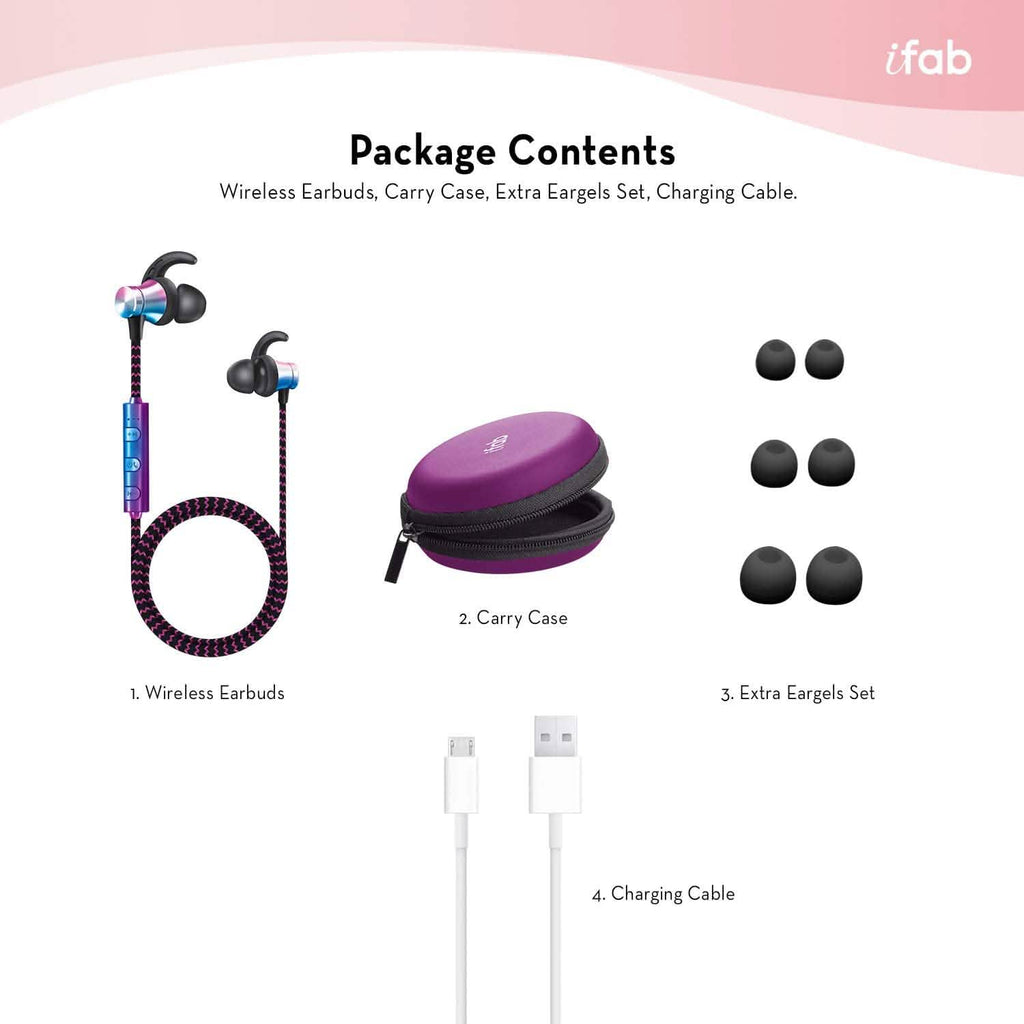 iFab Wireless Neckband Earbuds with Microphone and Control Buttons