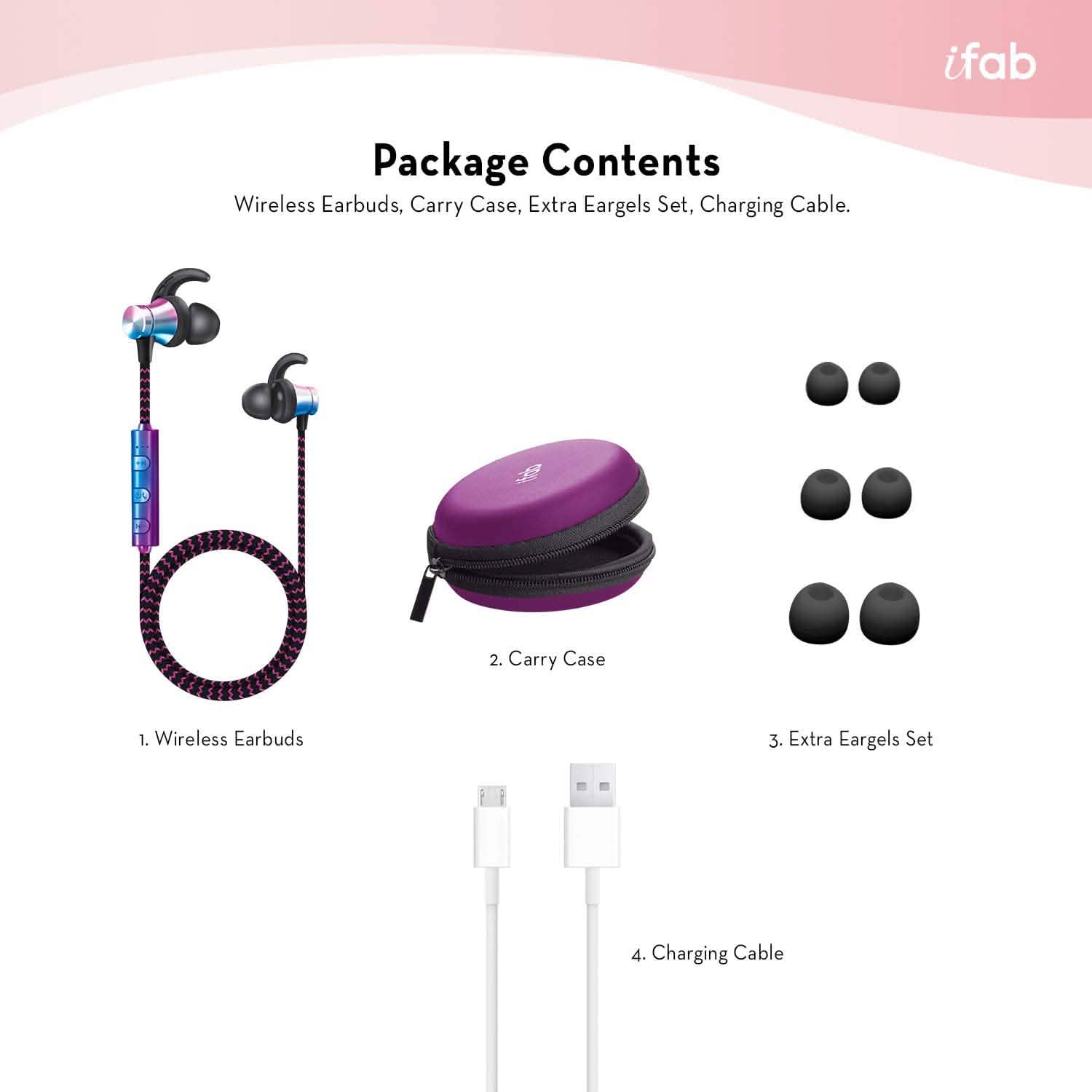 iFab Wireless Neckband Earbuds with Microphone and Control Buttons