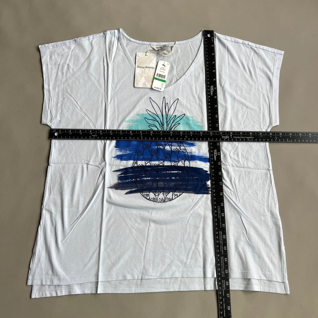 TOMMY BAHAMA Women's Seaport Painted Pineapple Tee T-shirt Dew Drop Size L (New)