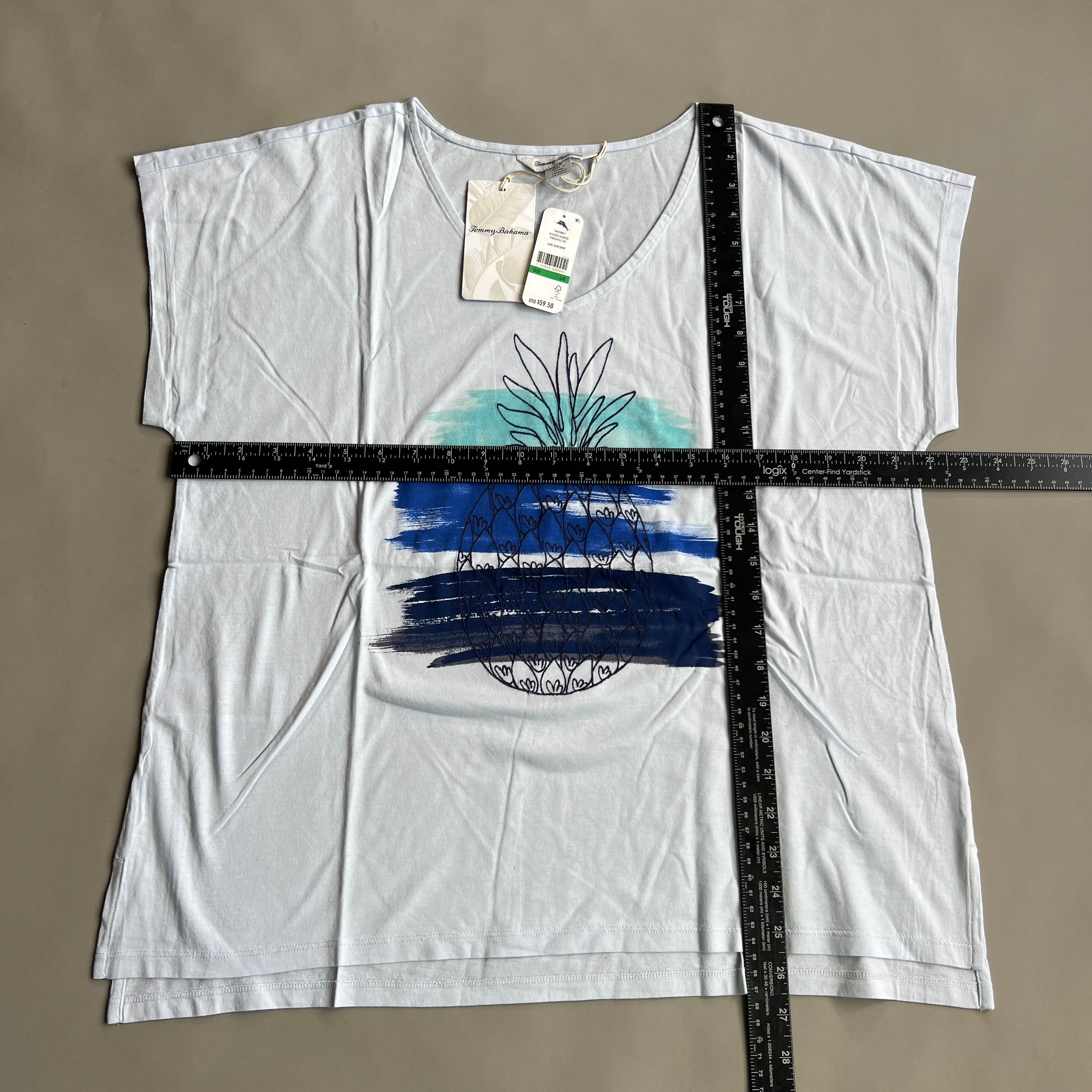 TOMMY BAHAMA Women's Seaport Painted Pineapple Tee T-shirt Dew Drop Size L (New)