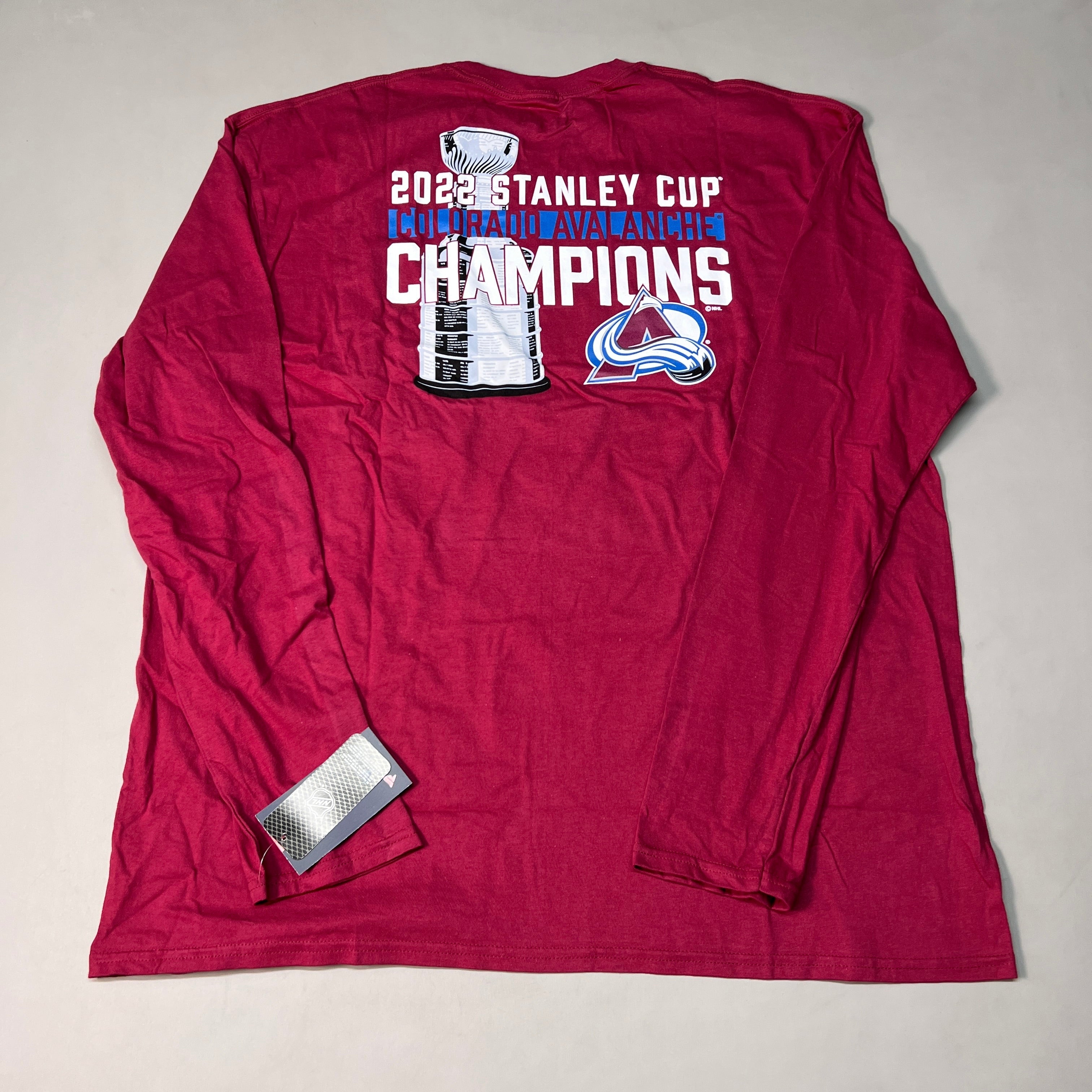 FANATICS 2022 Stanley Cup Champions Colorado Avalanche Long Sleeve T-shirt Sz 2XL Burgundy 058N SC Champs (New)