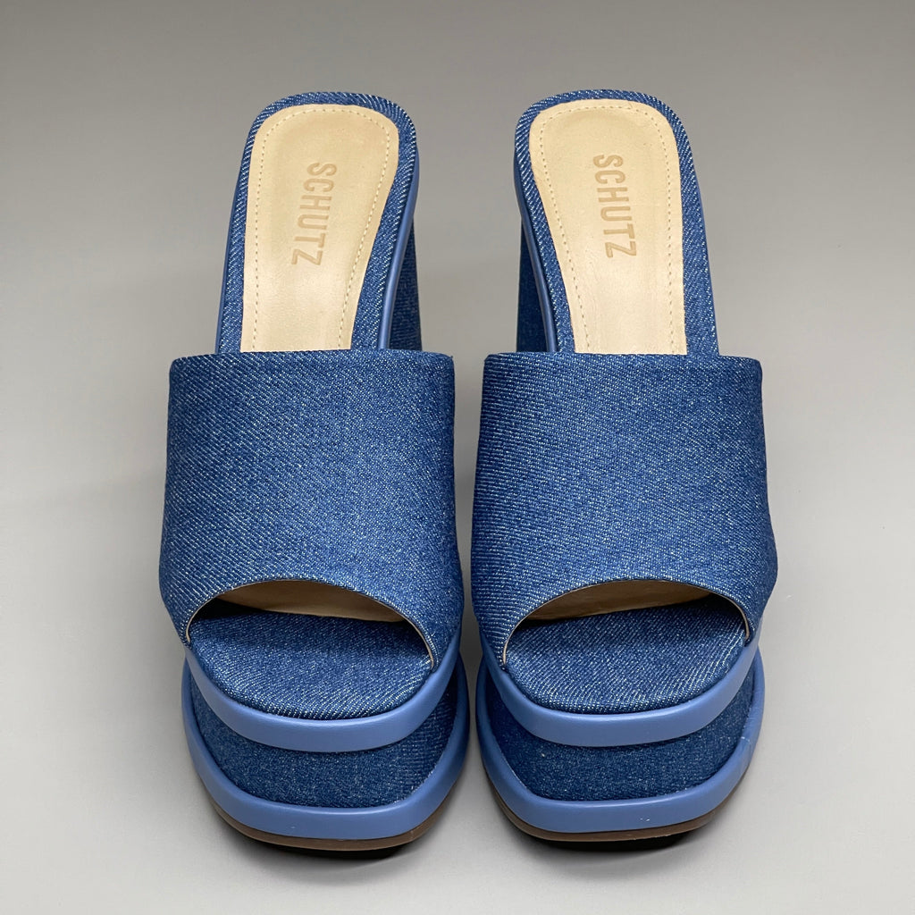 SCHUTZ Dalle Denim Women's Wedge Sandal Blue Platform Shoe Sz 7.5B (New)
