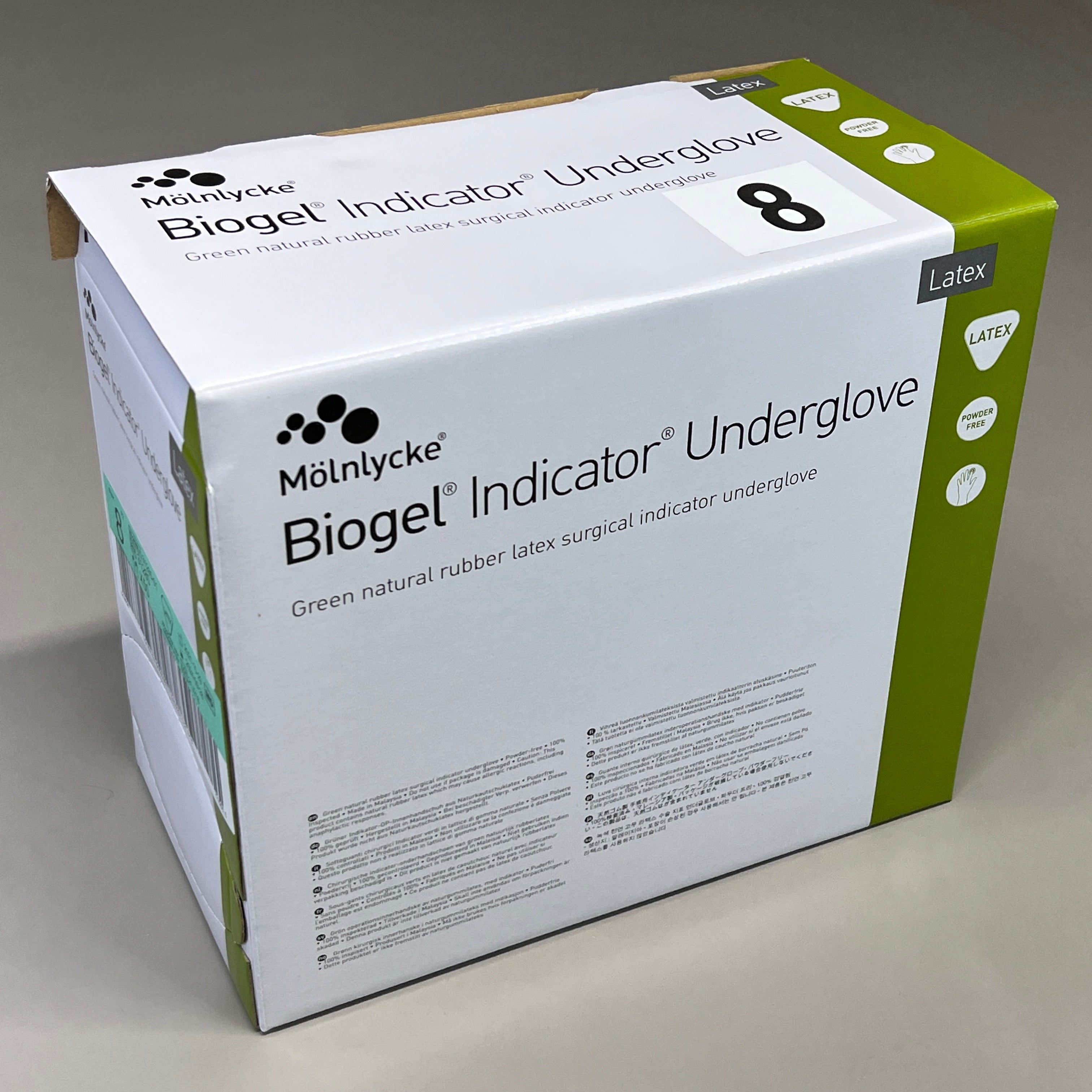 MOLNLYCKE Biogel Latex Surgical Indicator Underglove SZ 8 Green 50 Pairs 31280 (New)