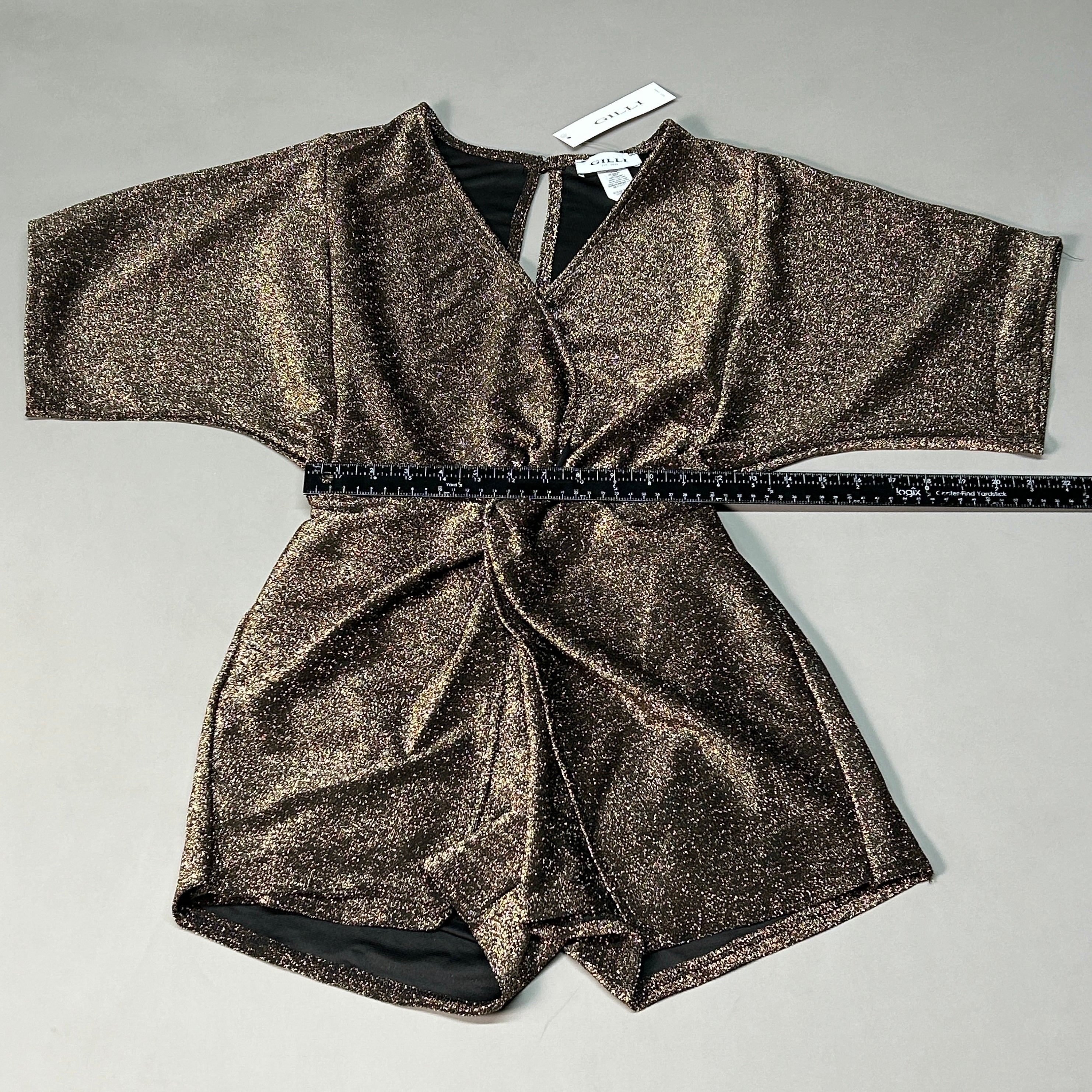 GILLI Twist Front Romper Black/Gold Size Medium (New)
