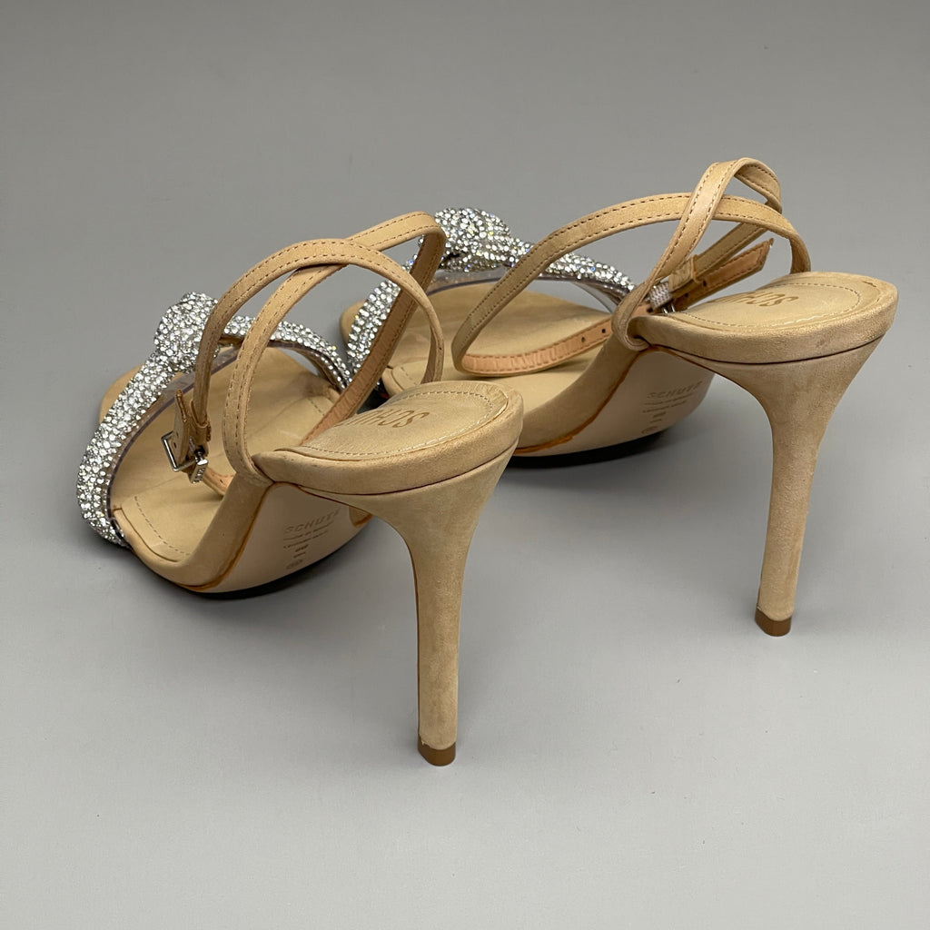 SCHUTZ Peaky Nubuck & Vinyl Multimaterial Women's Sandal Heel Light Nude Sz 8.5B (New)