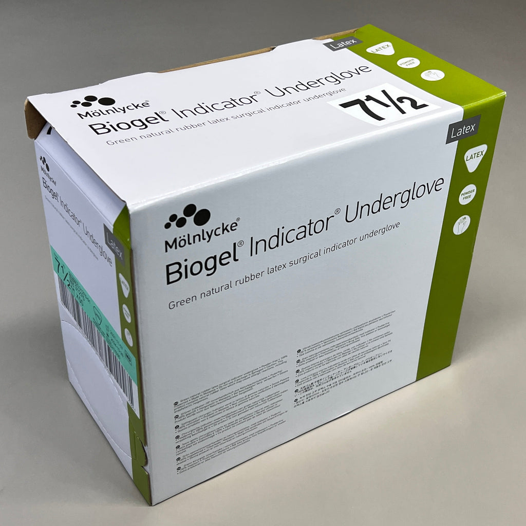 MOLNLYCKE Biogel Latex Surgical Indicator Underglove SZ 7.5 Green 50 Pairs 31275 (New)