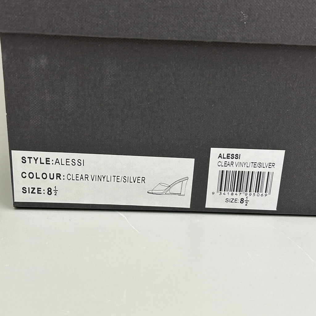 TONY BIANCO Alessi Clear Vinylite/Silver Wedges Women's Heels Sz 8.5 (New)