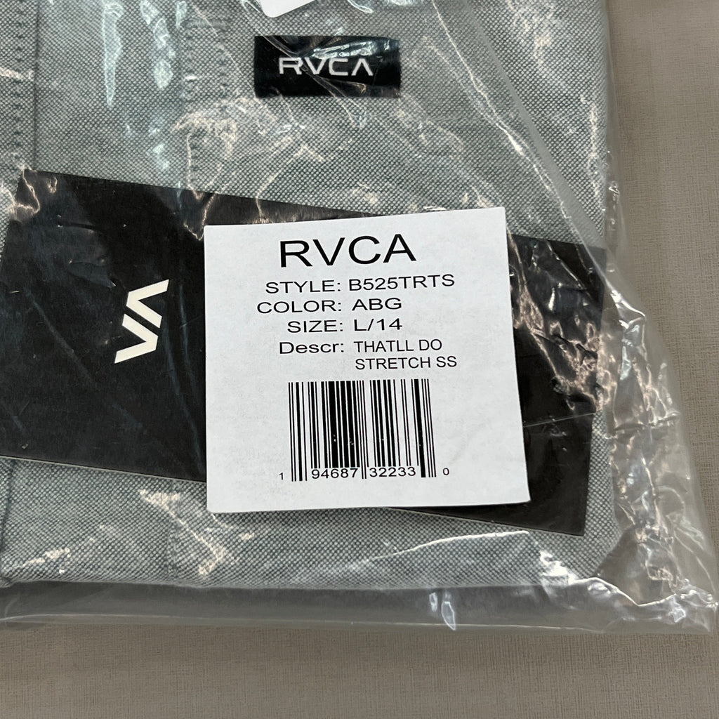 RVCA That'll Do Stretch Short Sleeve Shirt Youth Sz L / 14 B525TRTS Balsam Green (New)