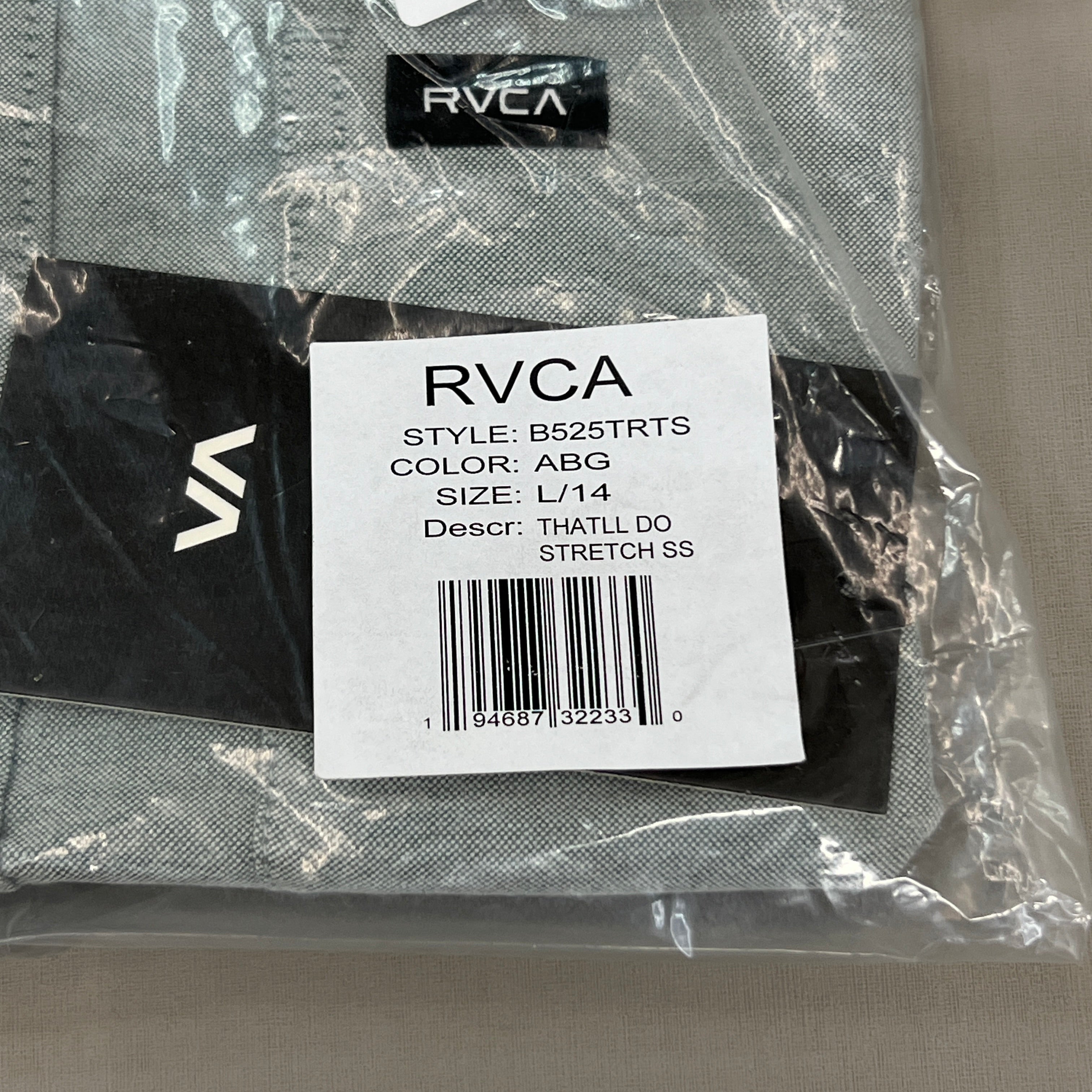 RVCA That'll Do Stretch Short Sleeve Shirt Youth Sz L / 14 B525TRTS Balsam Green (New)
