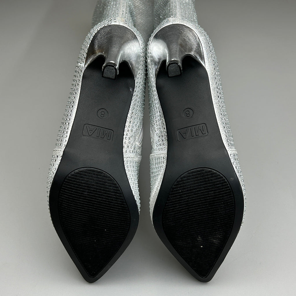 MIA Mackynzie Silver Stone Tall Heeled Boots Sz 9M Q100302