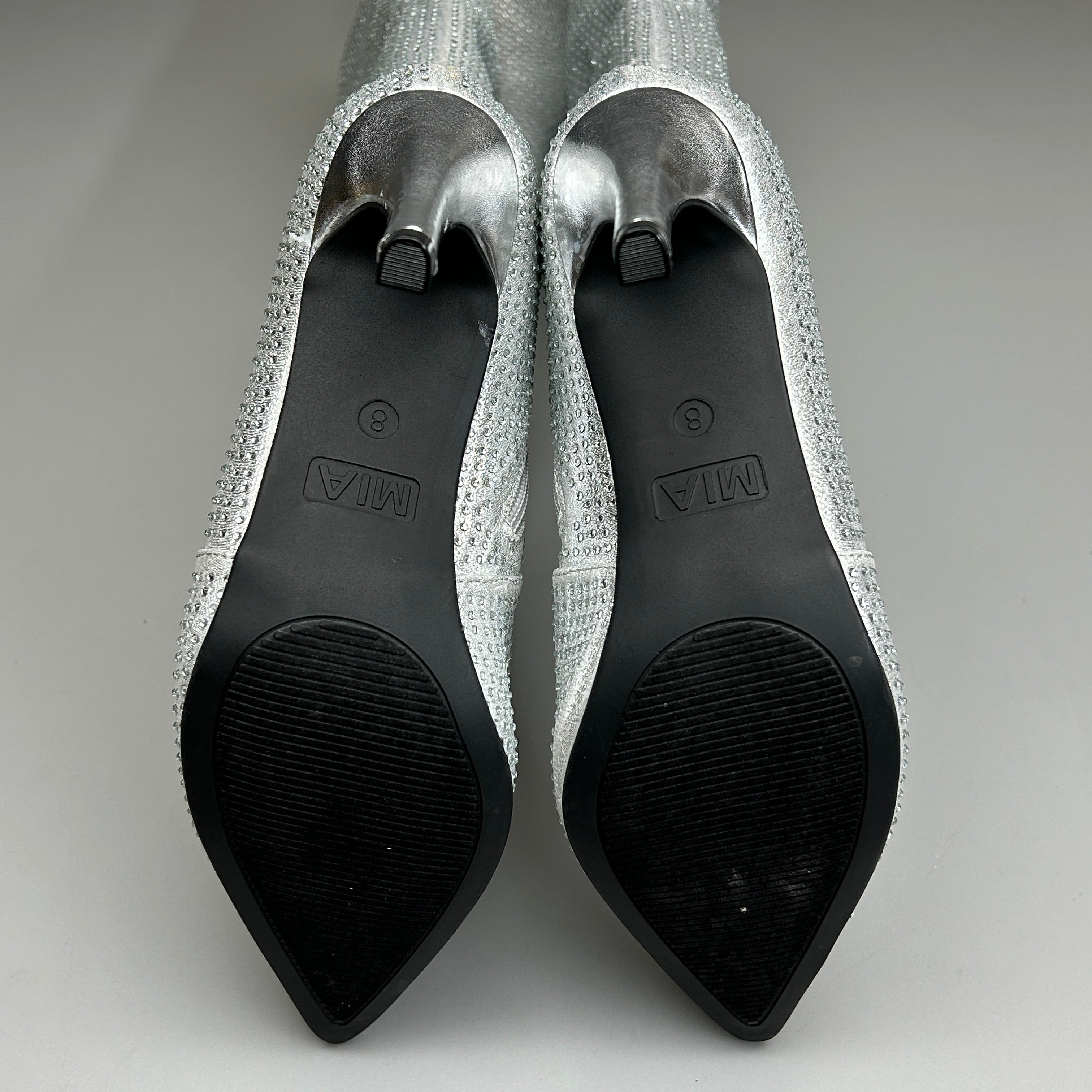 MIA Mackynzie Silver Stone Tall Heeled Boots Sz 9M Q100302