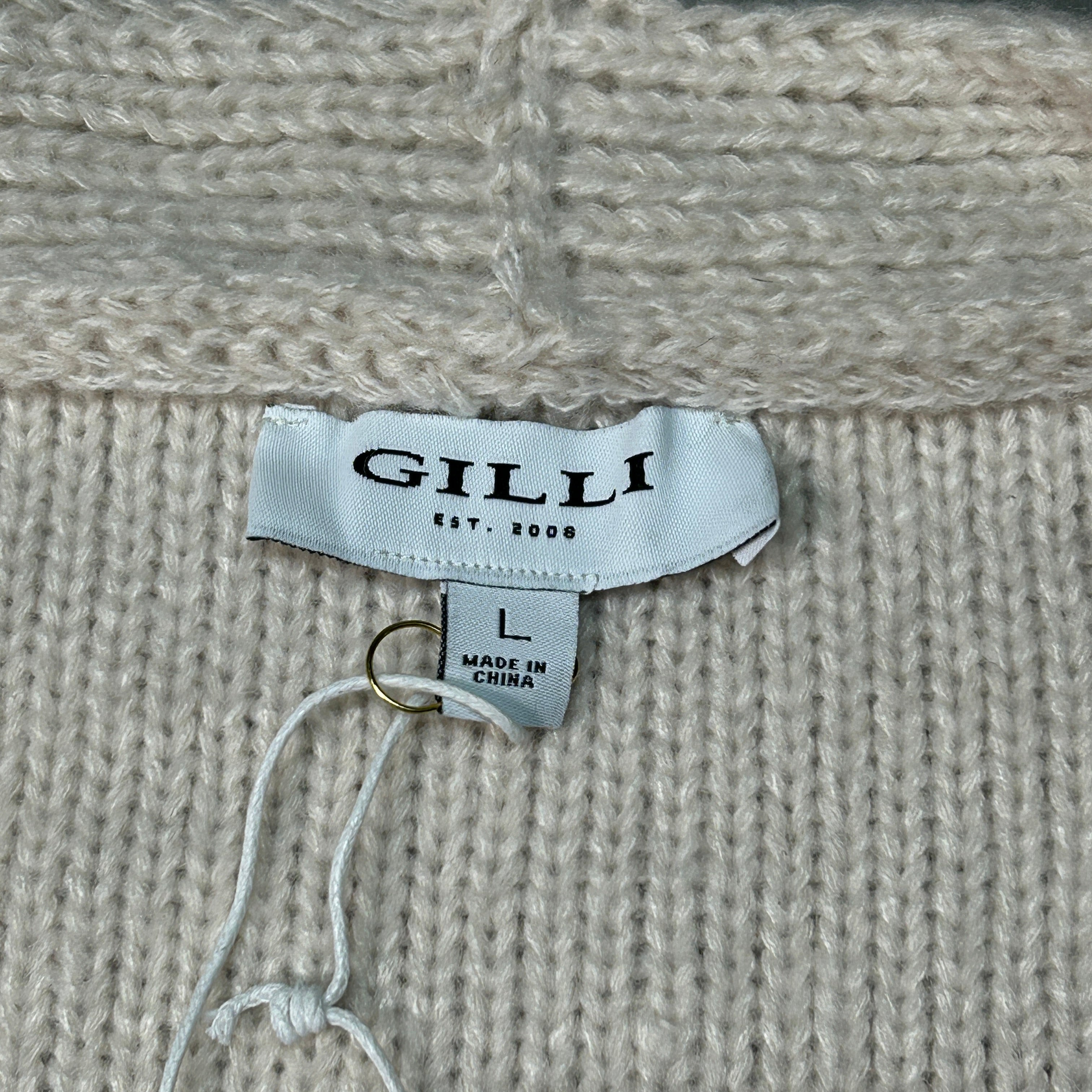 GILLI Fringed Button Up Cardigan Cream Size Large (New)