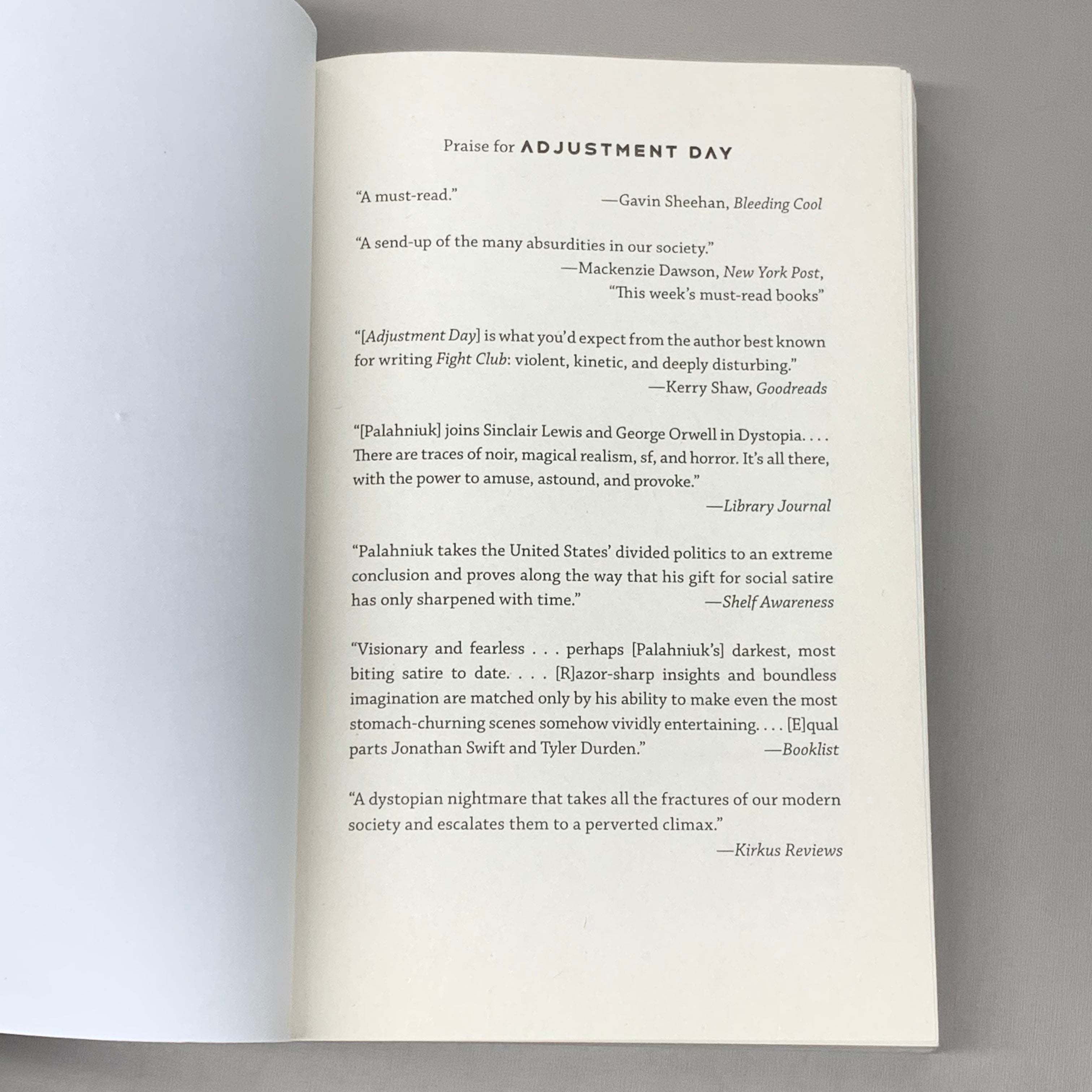 Adjustment Day: A Novel Paperback Book by Chuck Palahniuk (New)