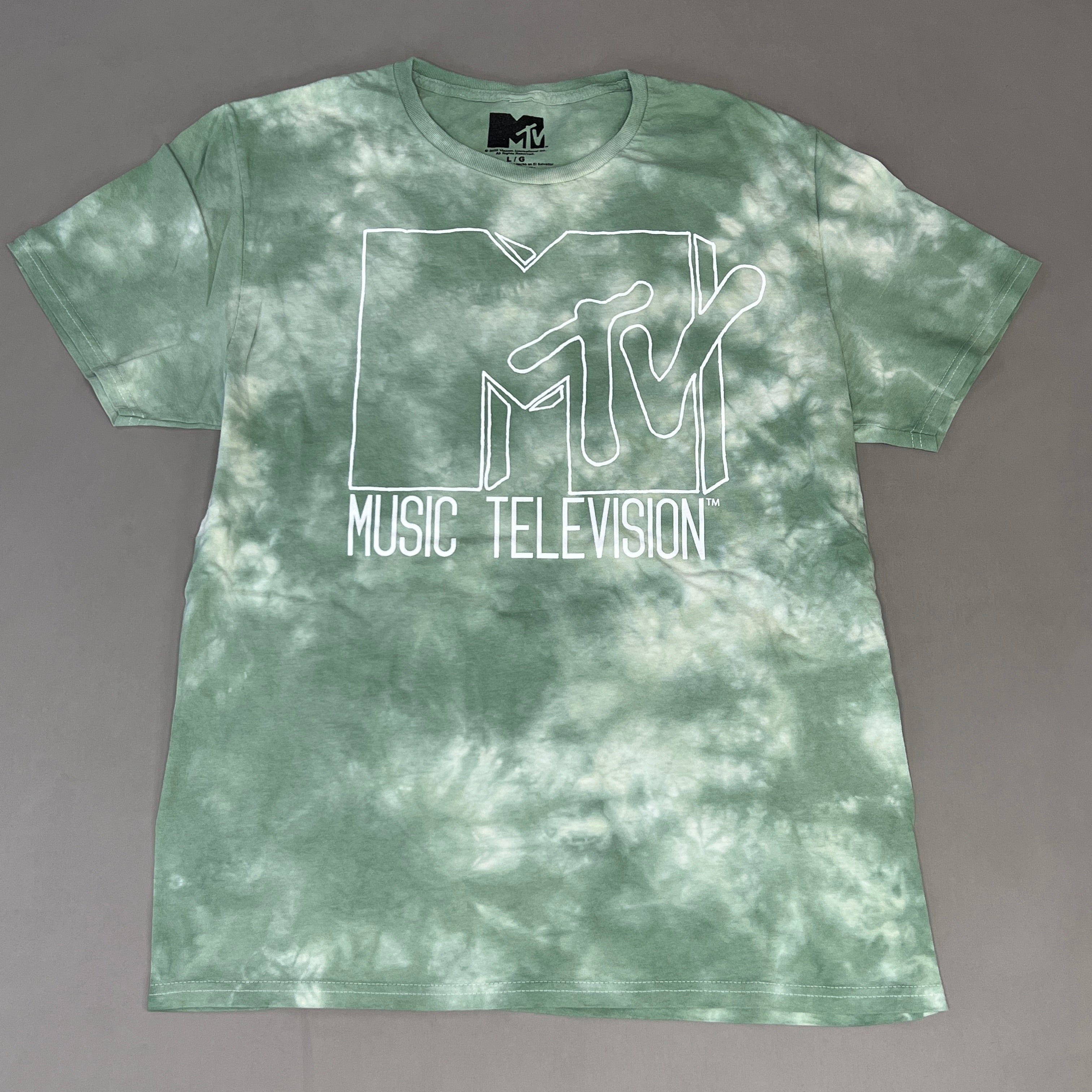 MTV Mint and White Tie-Dye Short Sleeve T-Shirt Women's Sz L 86947(New)