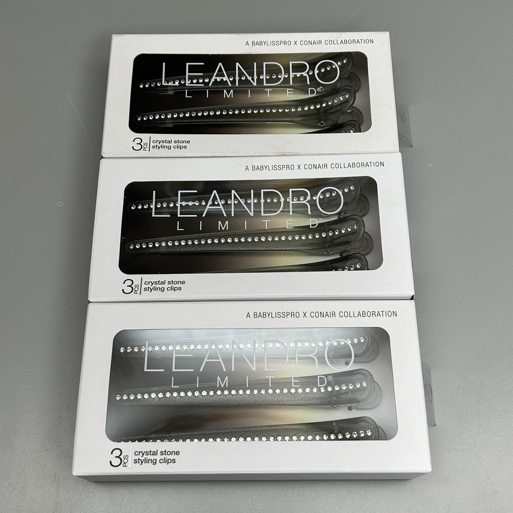 CONAIR 3-PACK! Leandro Limited Crystal Stone Styling Clips 3-Pieces (New)