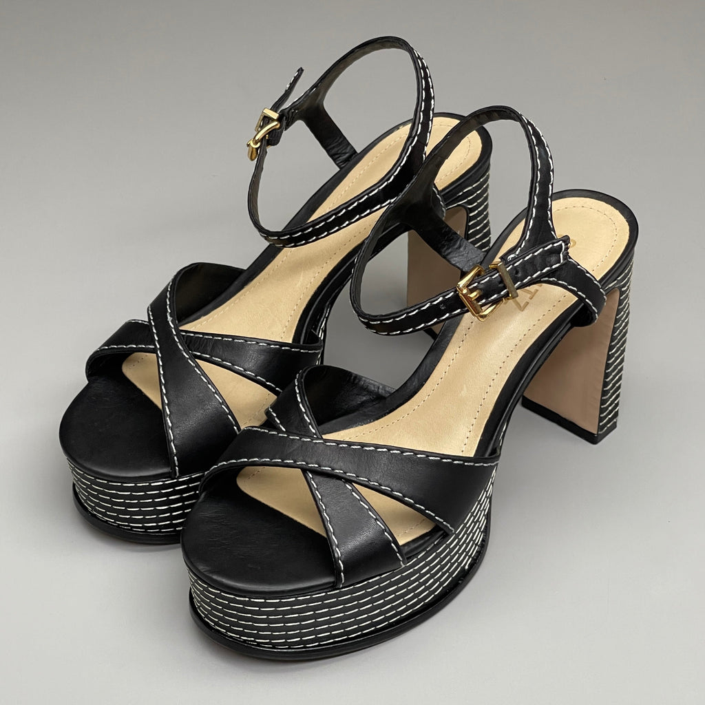 SCHUTZ Keefa Casual Women's Leather Sandal Black Platform 4" Heel Shoes Sz 7B (New)