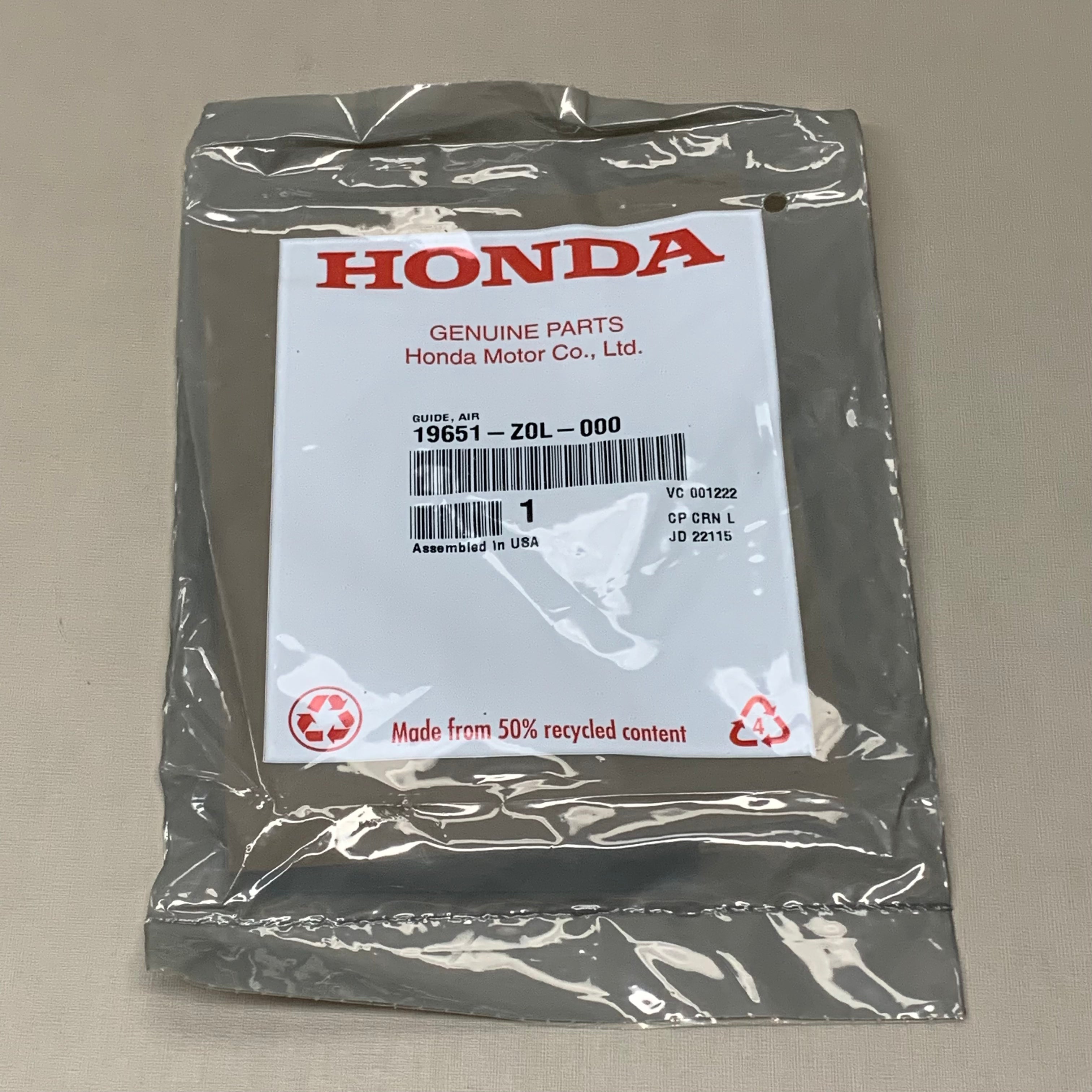HONDA Air Guide Gasket 19651-Z0L-000 for GCV160, GCV190 and GSV190 OEM (New)