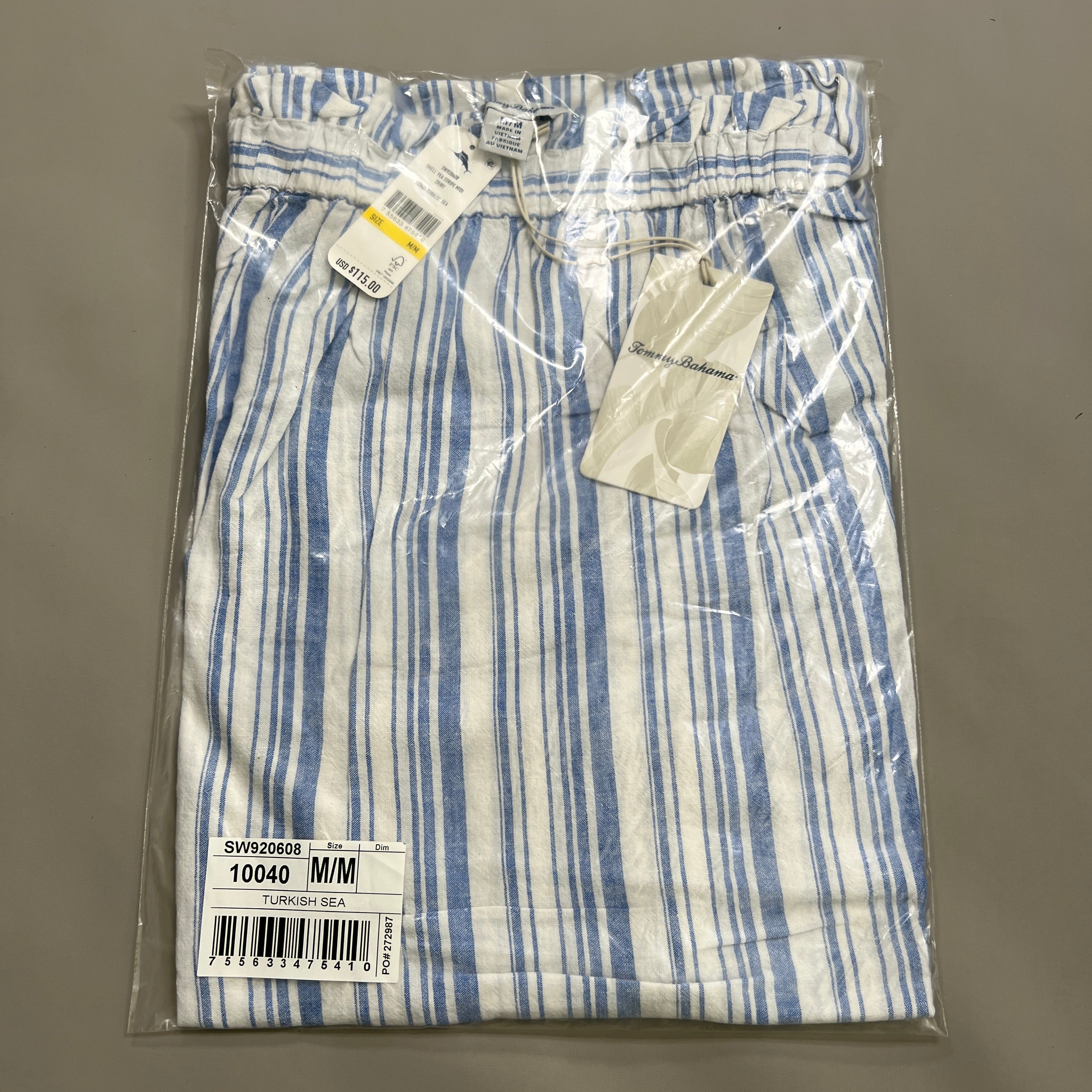 TOMMY BAHAMA Women's Shell Yea Stripe Midi Skirt Turkish Sea Size M (New)