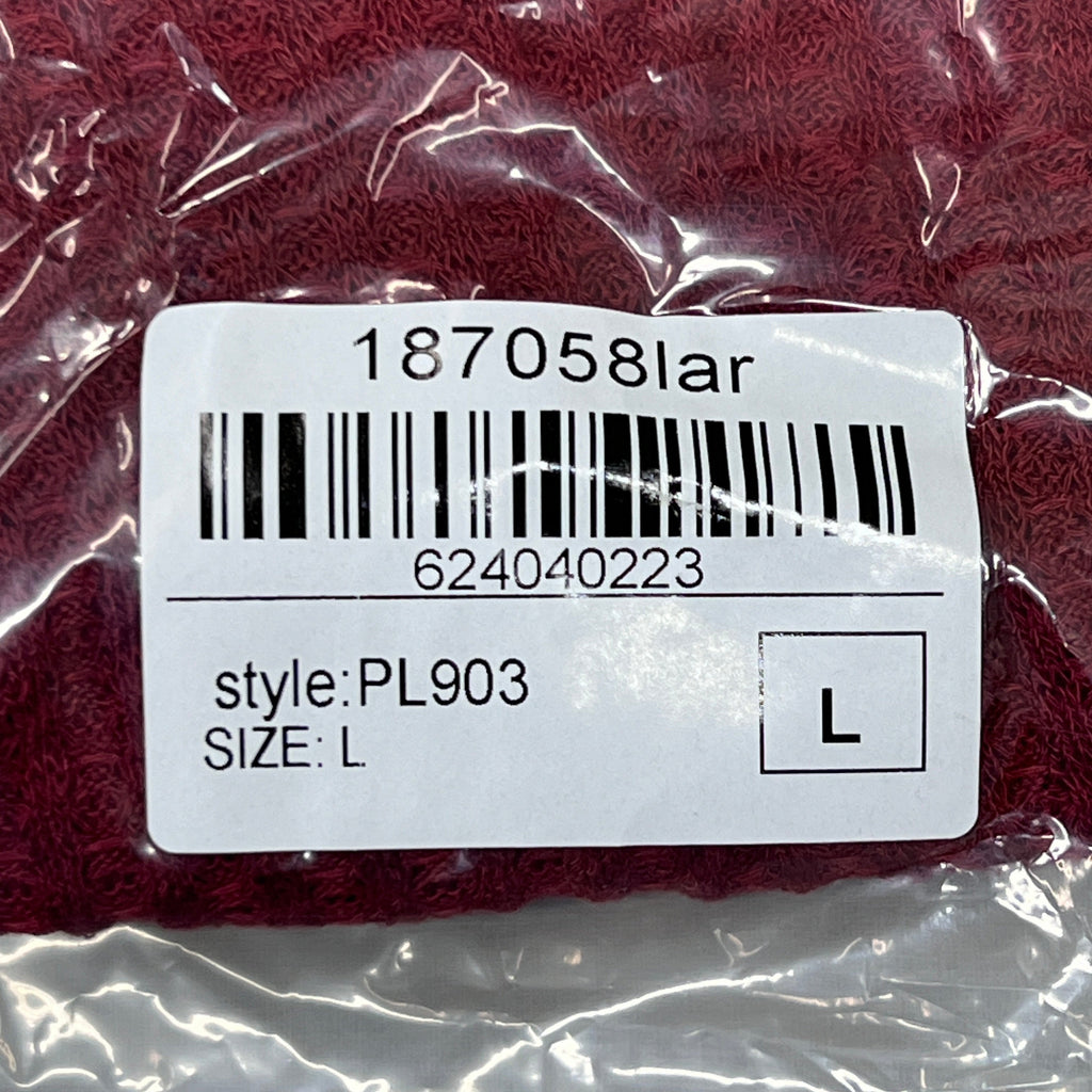 PINK LILY Take the Leap Henley Waffle Knit Blouse Women's Sz L Cranberry PL903 (New)
