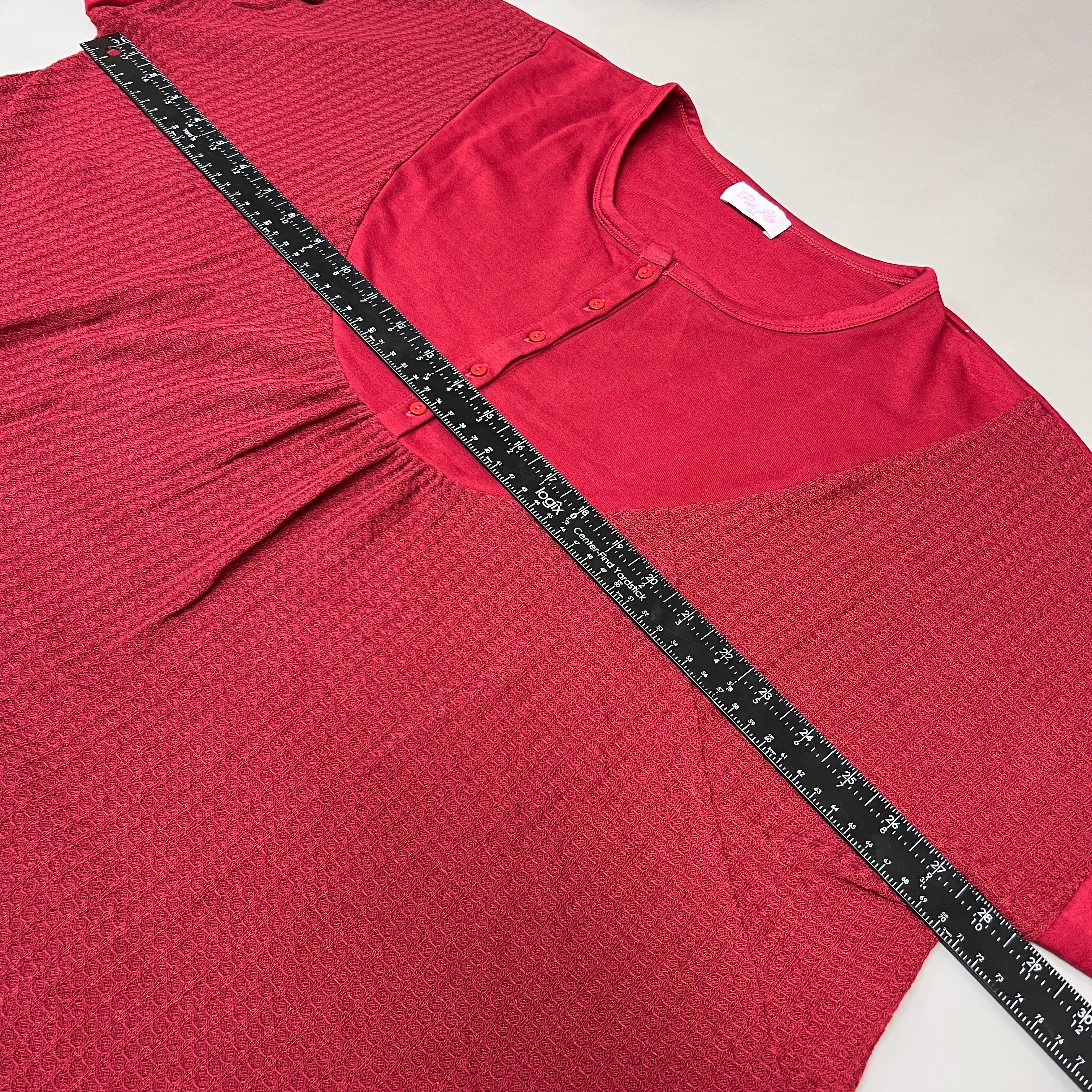 PINK LILY Take the Leap Henley Waffle Knit Blouse Women's Sz 2XL Cranberry PL903 (New)