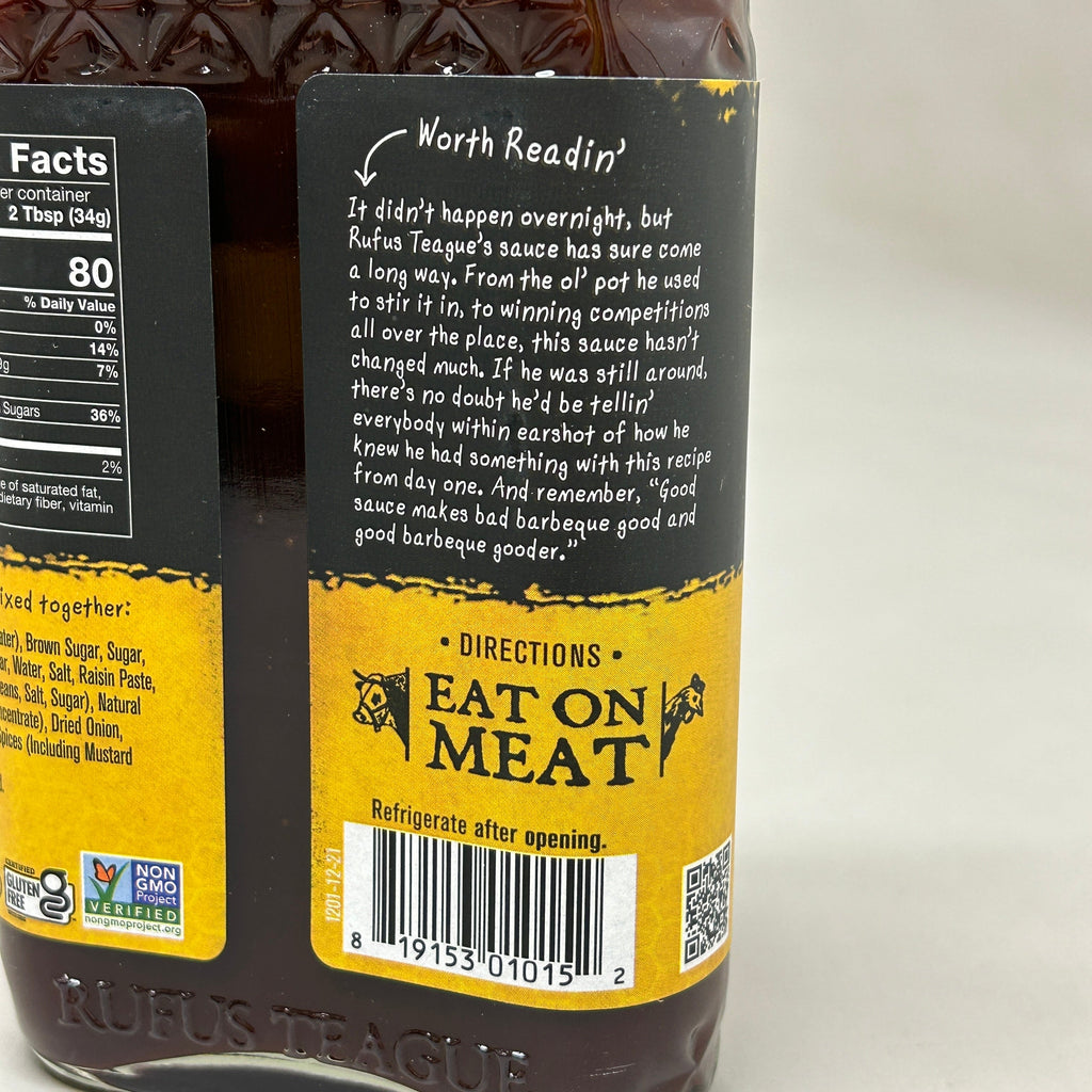RUFUS TEAGUE 6-PACK! Honey Sweet BBQ Sauce 15.25 oz Gluten Free Non GMO Exp 06/25 (New)