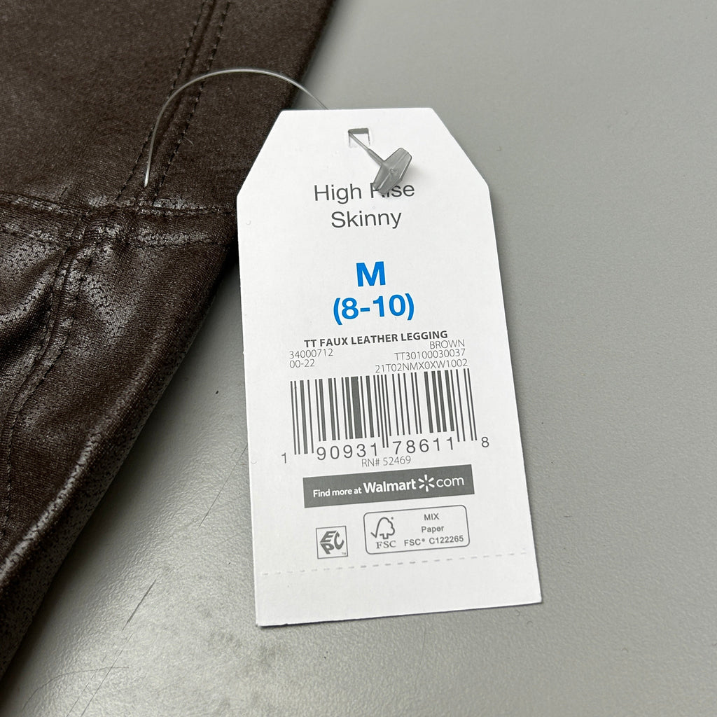 TIME AND TRU Women's Faux Leather Leggings Sz M 8-10 Brown (New)