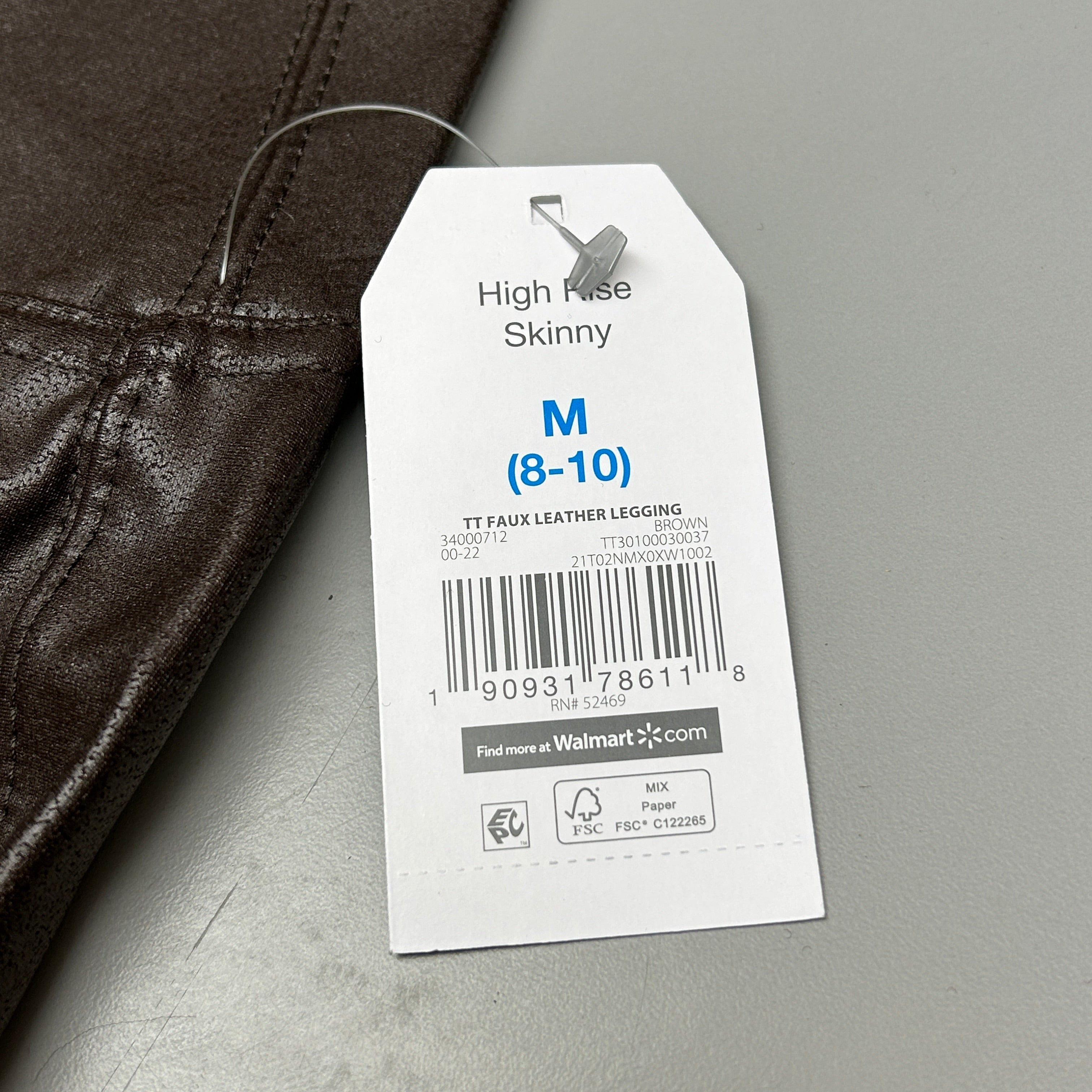 TIME AND TRU Women's Faux Leather Leggings Sz M 8-10 Brown (New)
