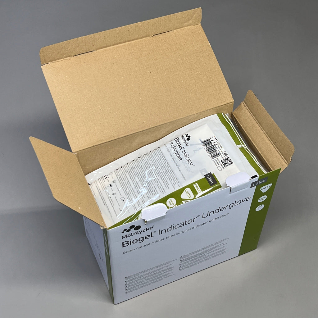 MOLNLYCKE Biogel Latex Surgical Indicator Underglove SZ 7.5 Green 50 Pairs 31275 (New)
