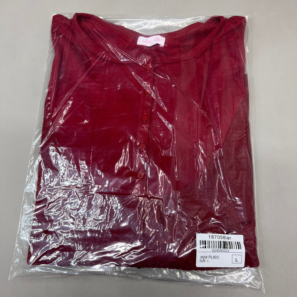PINK LILY Take the Leap Henley Waffle Knit Blouse Women's Sz L Cranberry PL903 (New)