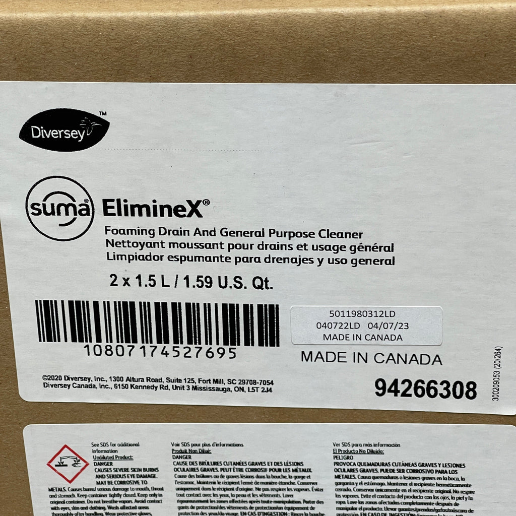 ZA@ DIVERSEY Suma Eliminex Foaming Drain & General Purpose Cleaner 10-PK x 1.5L 94266308 (New)