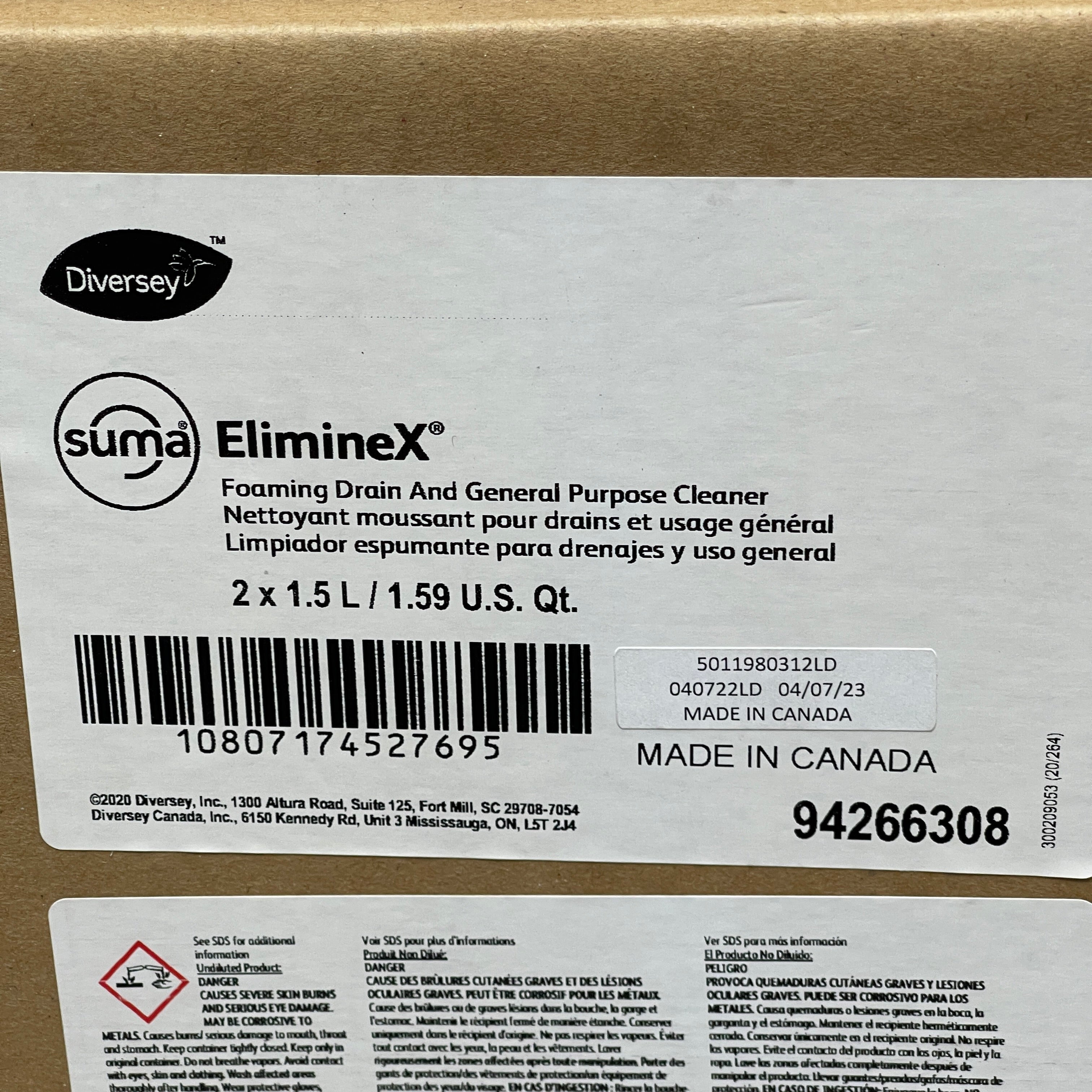 ZA@ DIVERSEY Suma Eliminex Foaming Drain & General Purpose Cleaner 10-PK x 1.5L 94266308 (New)