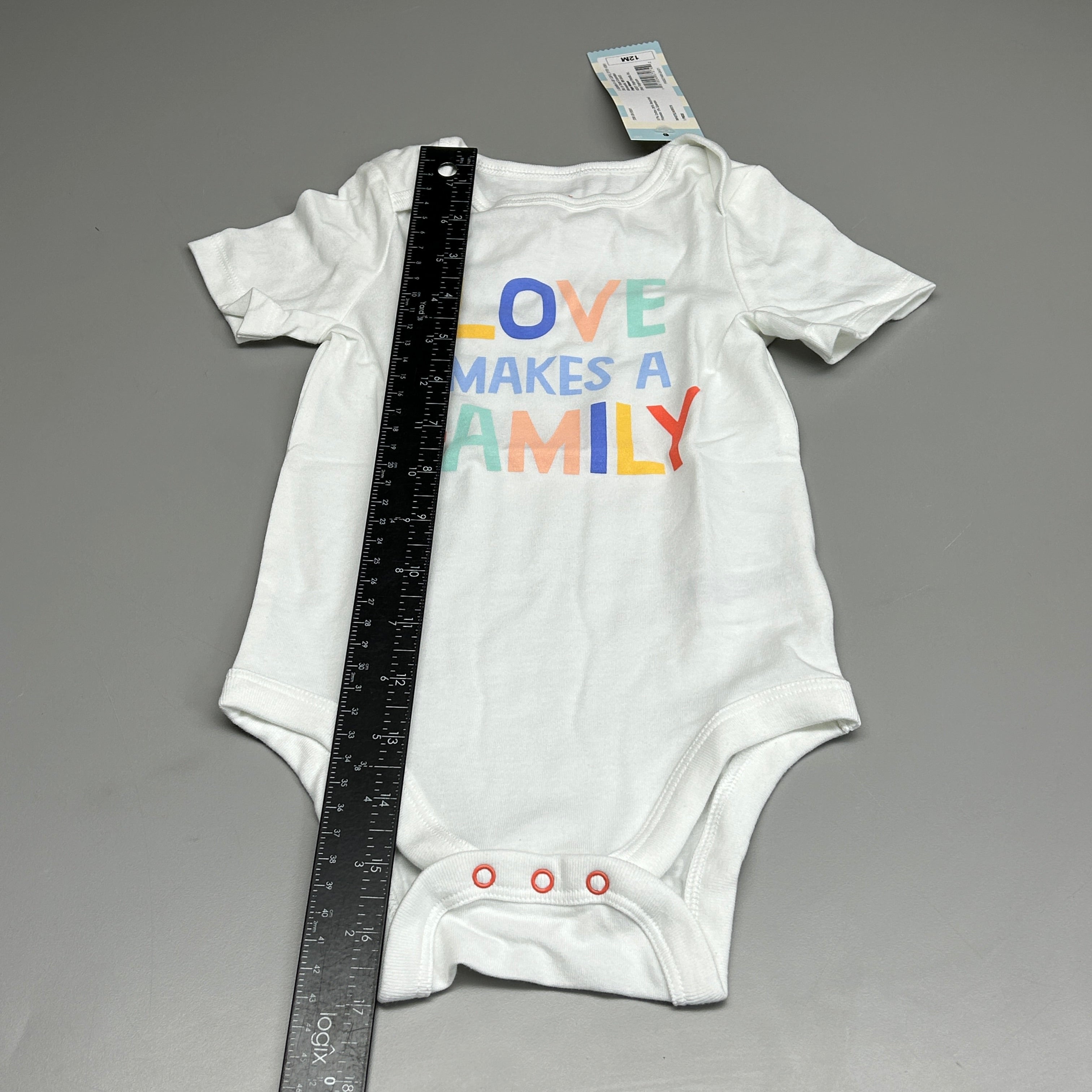 CAT & JACK Baby Boys' Love Short Sleeve Bodysuit White 12M (New)