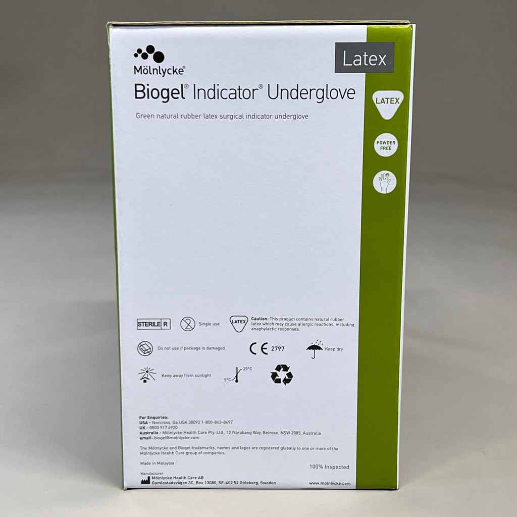 MOLNLYCKE Biogel Latex Surgical Indicator Underglove SZ 7.5 Green 50 Pairs 31275 (New)