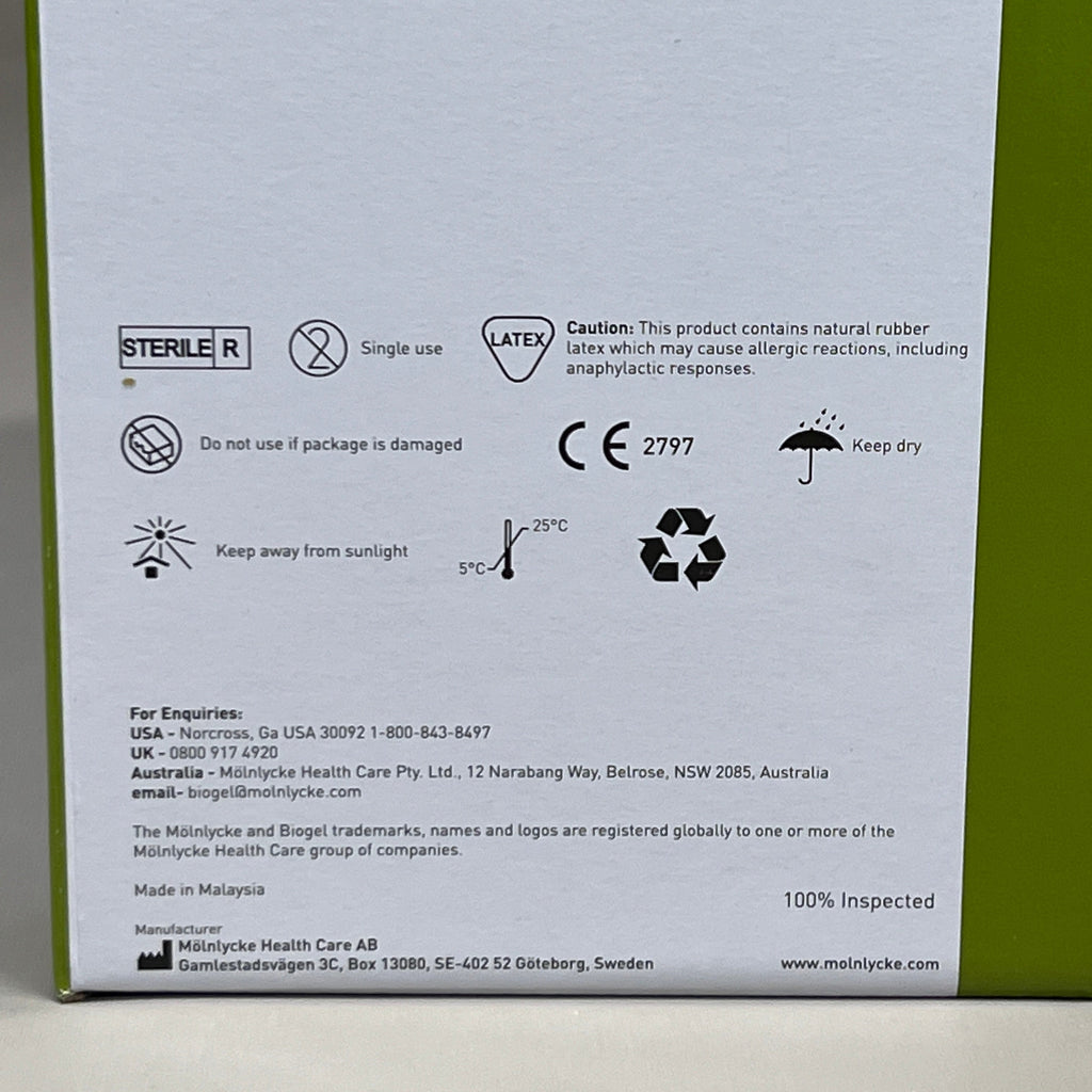 MOLNLYCKE Biogel Latex Surgical Indicator Underglove SZ 8 Green 50 Pairs 31280 (New)