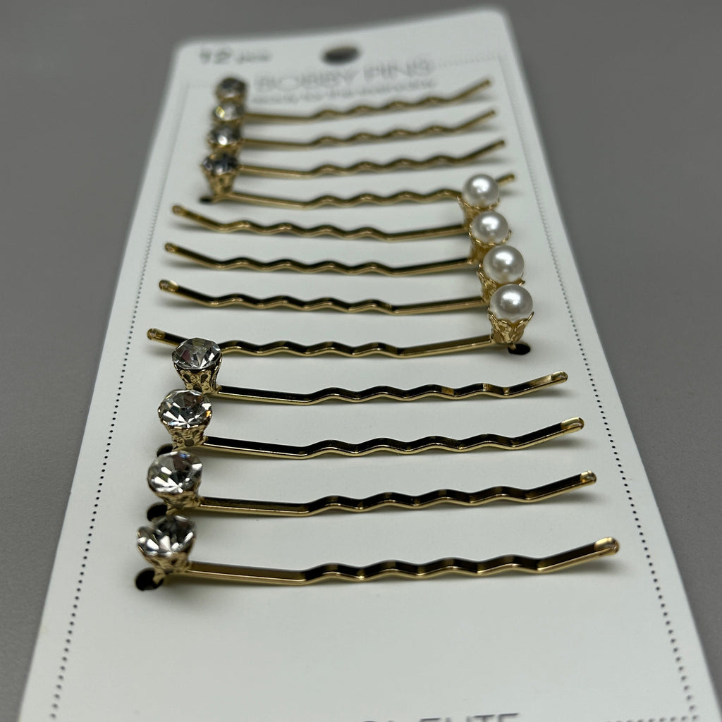 SCUNCI 3-PACK! Pearl/Crystal Bobby Pin Slides Elite Collection Gold 12-Pieces (New)
