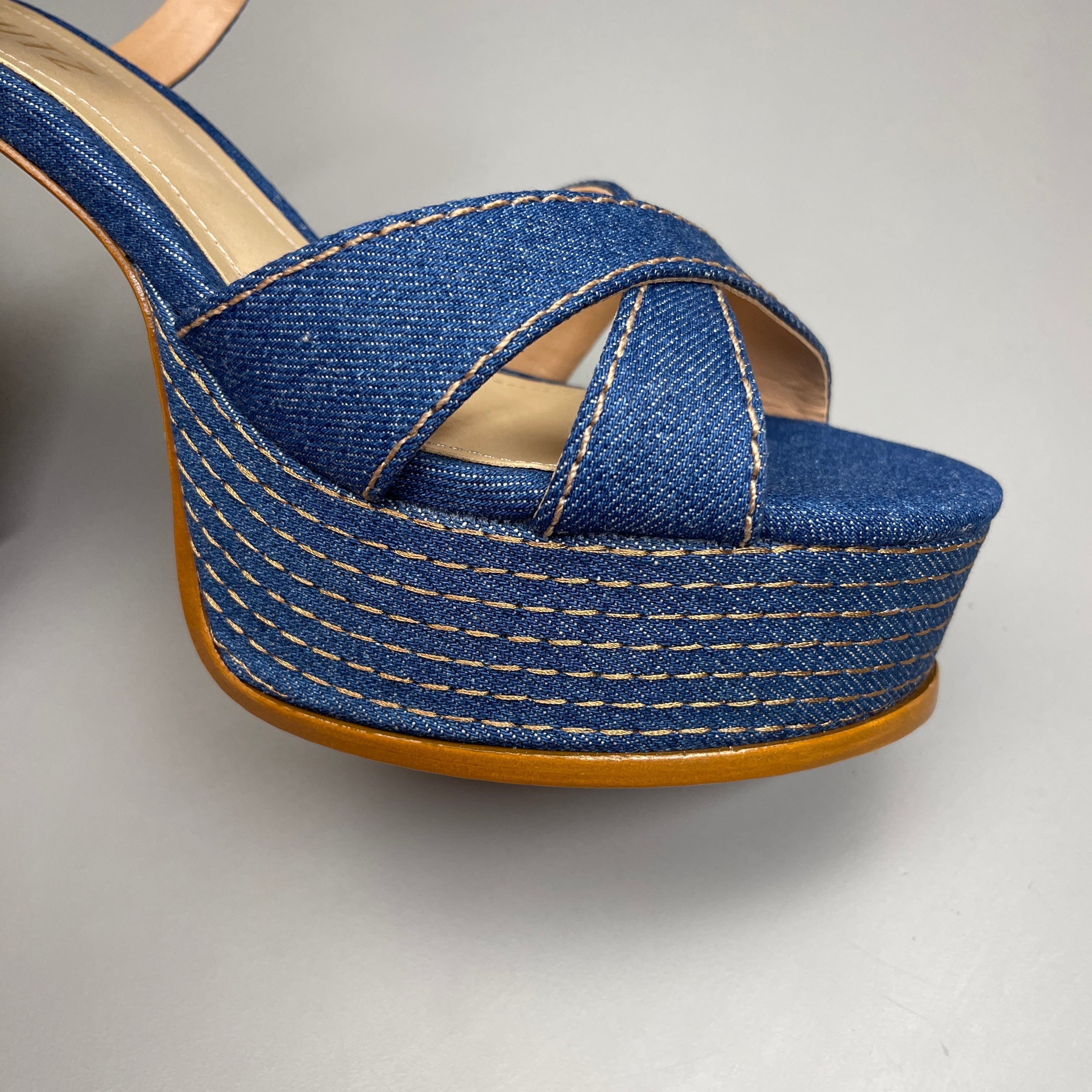 SCHUTZ Keefa Casual Denim Women's 4" Heeled Sandal Platform Blue Sz 9B (New)