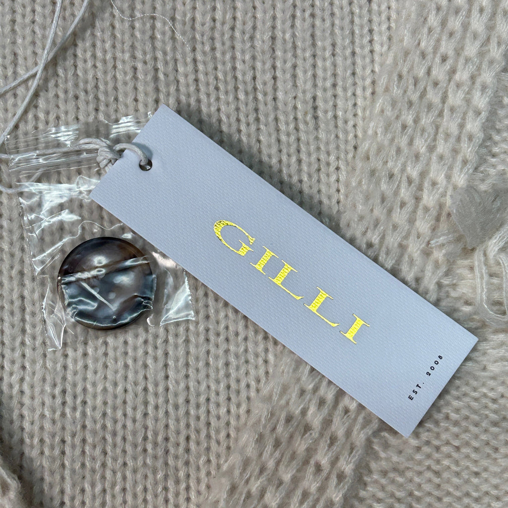 GILLI Fringed Button Up Cardigan Cream Size Medium (New)