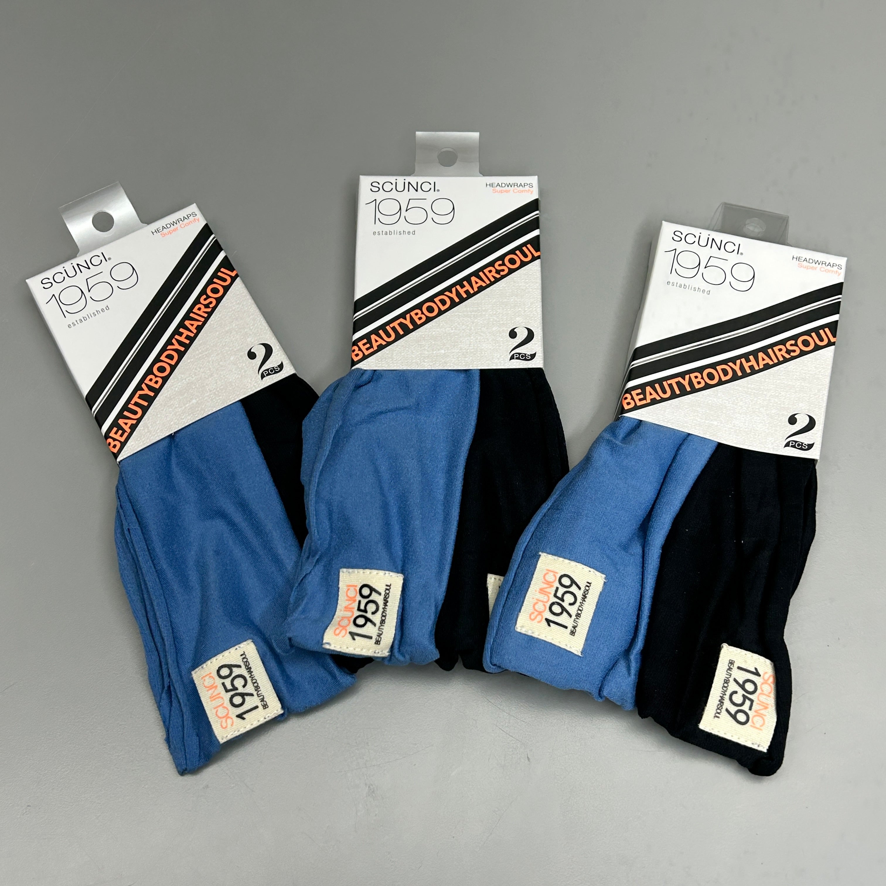 SCUNCI 3-PACK! Super Comfy Headwraps Blue and Black 2-Pieces (New)