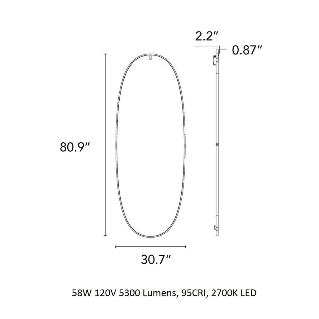 FLOS LA Plus Belle Plug US Brill Wall Mounted LED Mirror Silver 80" Aluminum Frame FU368164A (New)