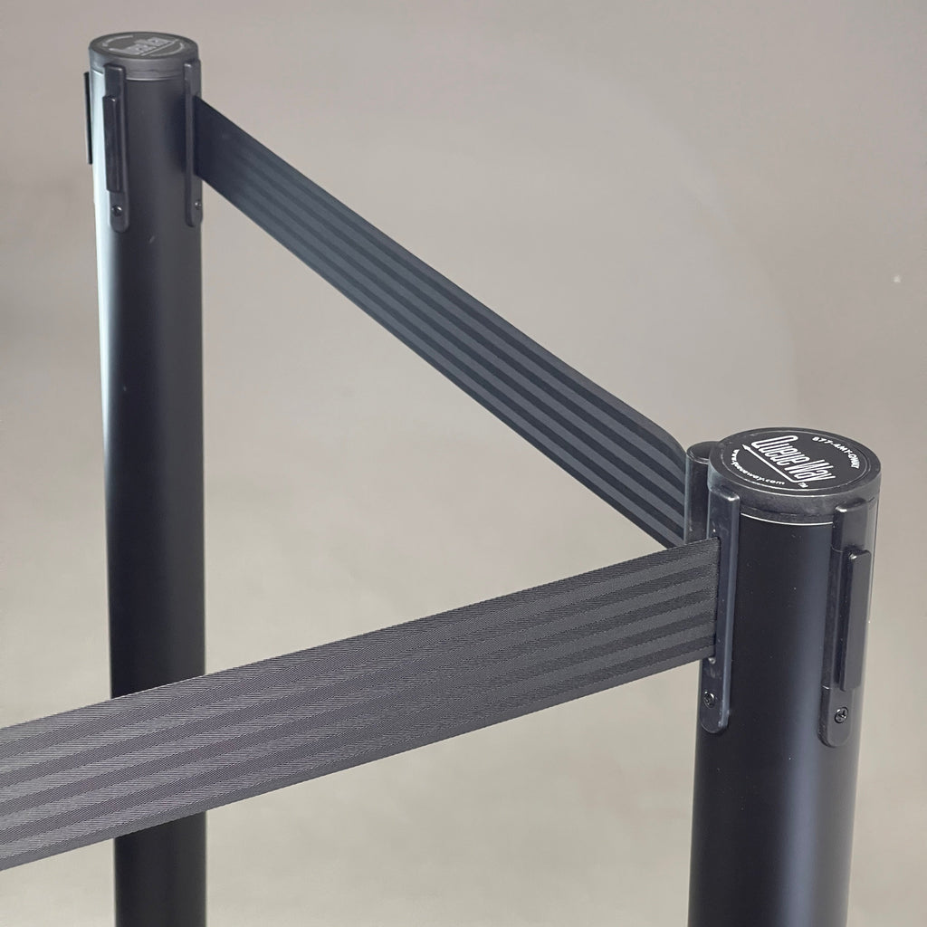 Queueway 2-PACK of Stanchion Black Barrier Posts W/ 7' x 2" Retractable Black Webbing QWYPOST-33-B9 (New)