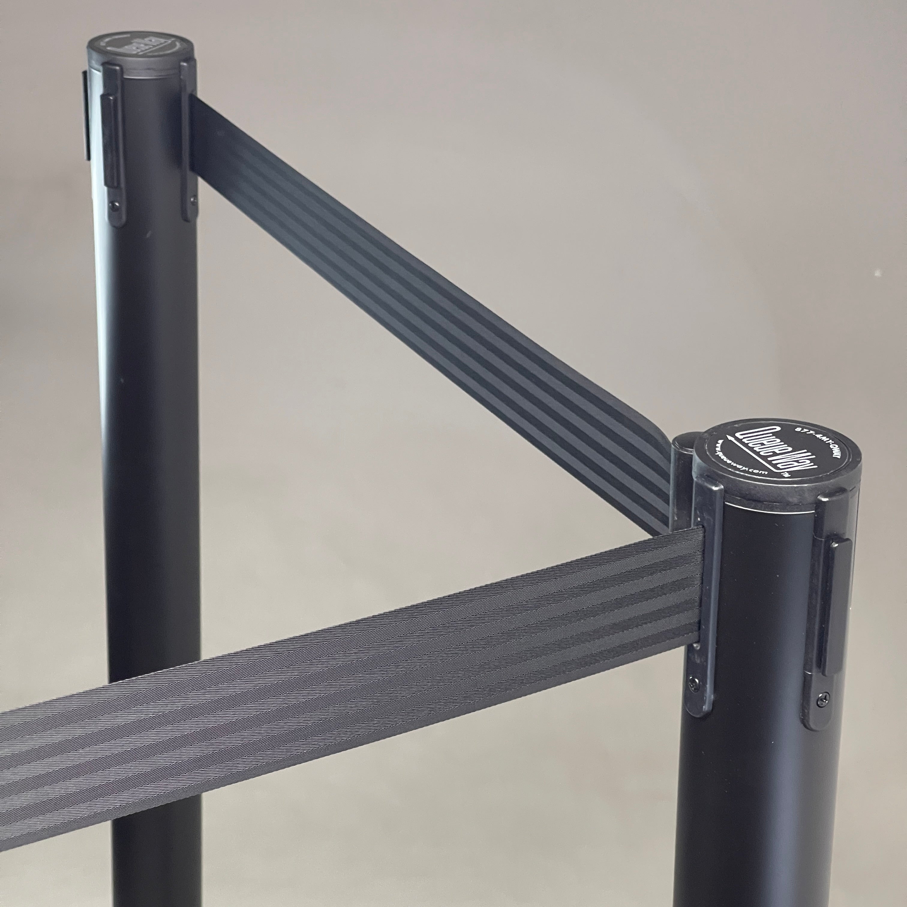 Queueway 2-PACK of Stanchion Black Barrier Posts W/ 7' x 2" Retractable Black Webbing QWYPOST-33-B9 (New)