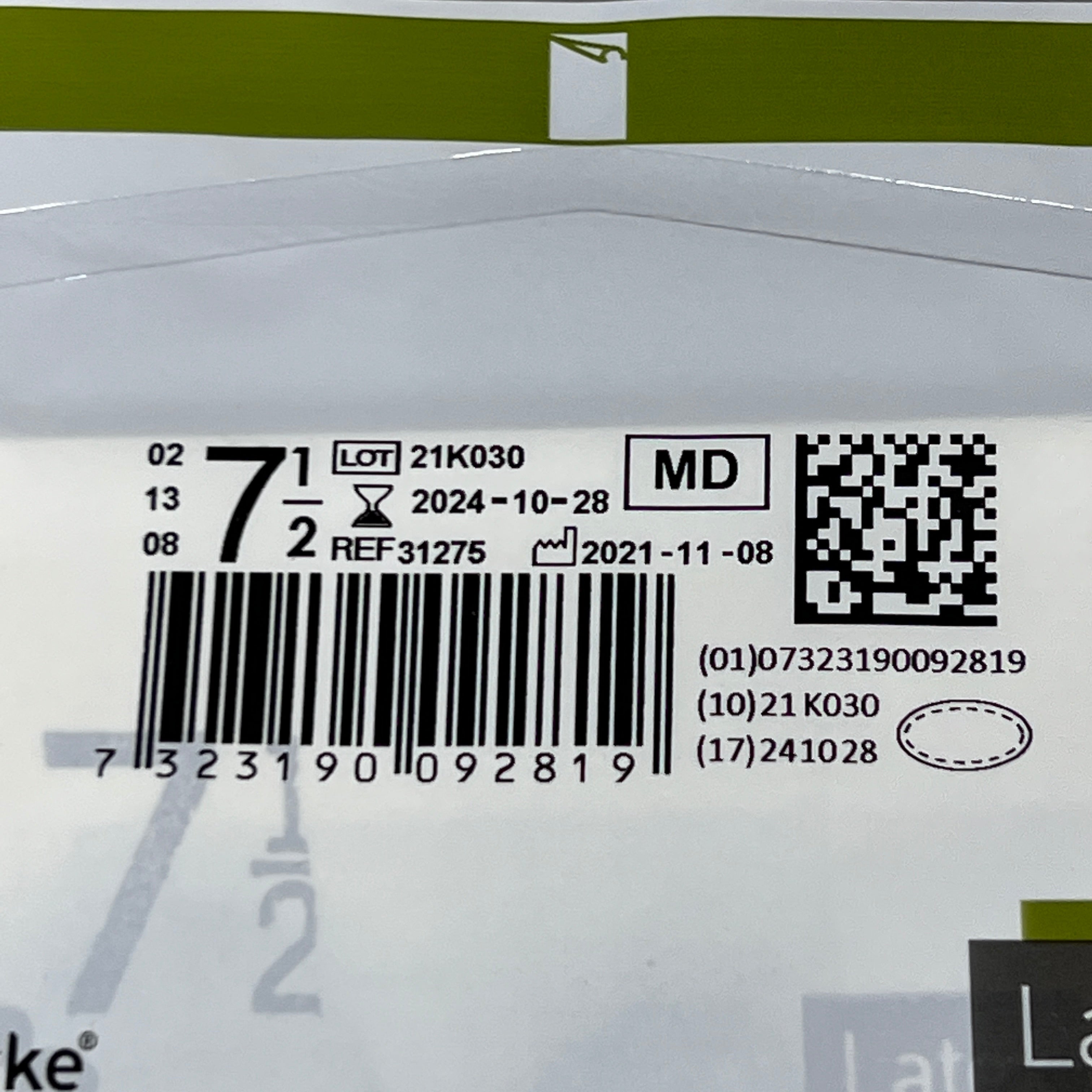 MOLNLYCKE Biogel Latex Surgical Indicator Underglove SZ 7.5 Green 50 Pairs 31275 (New)