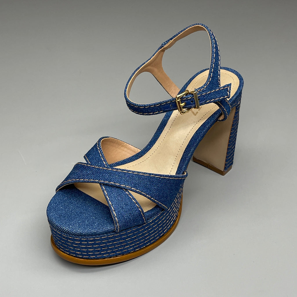 SCHUTZ Keefa Casual Denim Women's 4" Heeled Sandal Platform Blue Sz 9.5B (New)