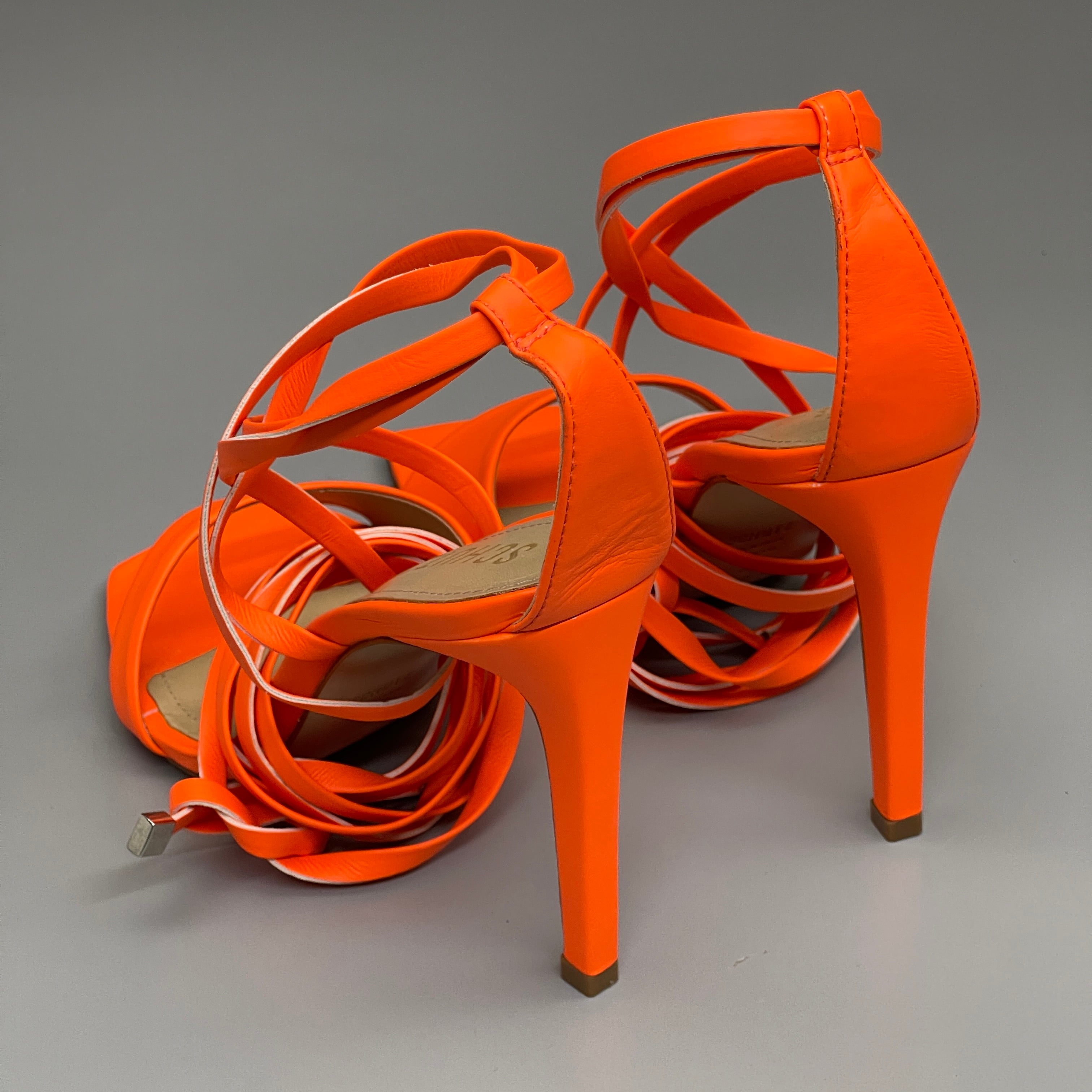SCHUTZ Bryce Ankle Tie Women's High Heel Leather Strappy Sandal Acid Orange Sz 9 (New)