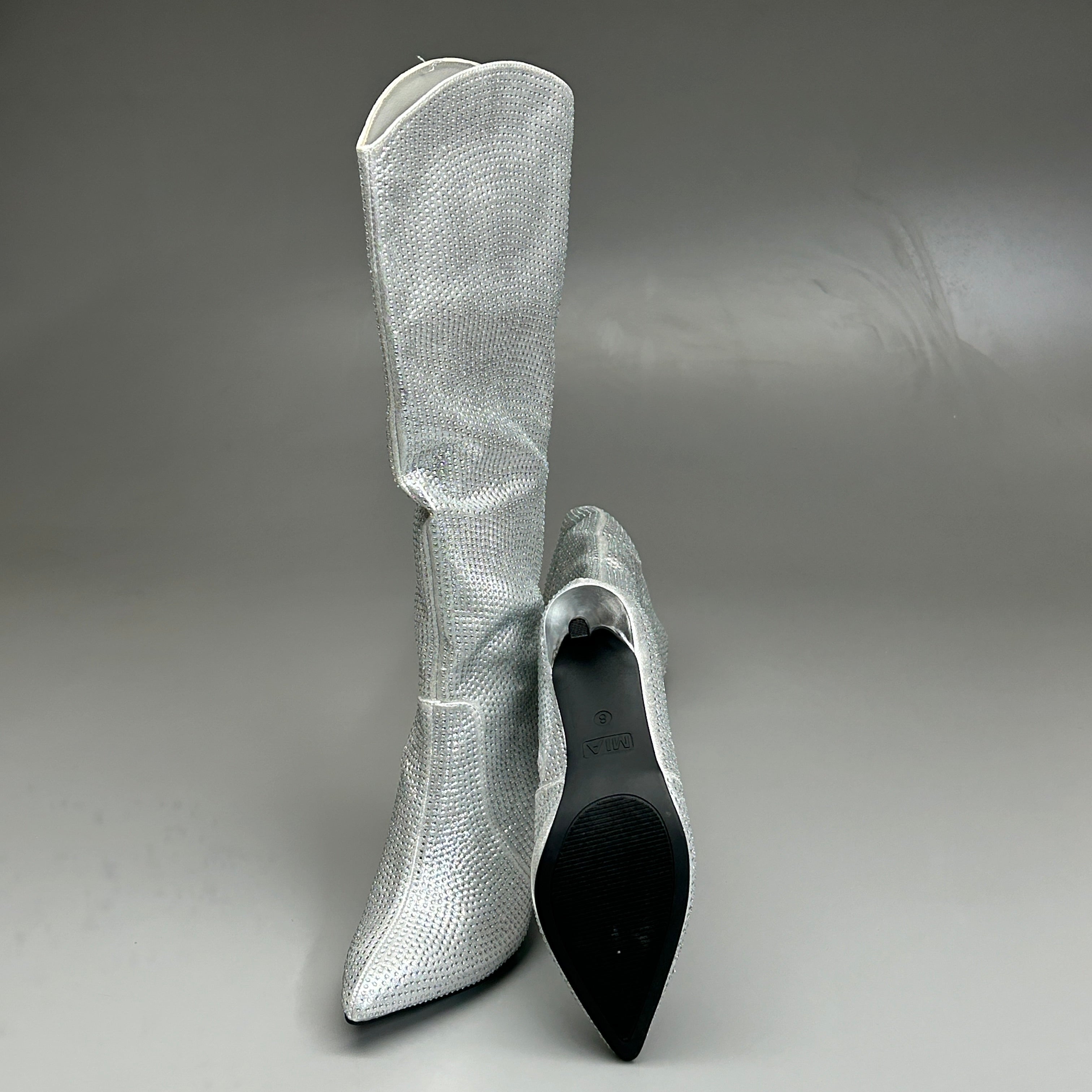 MIA Mackynzie Silver Stone Tall Heeled Boots Sz 9.5M Q100302