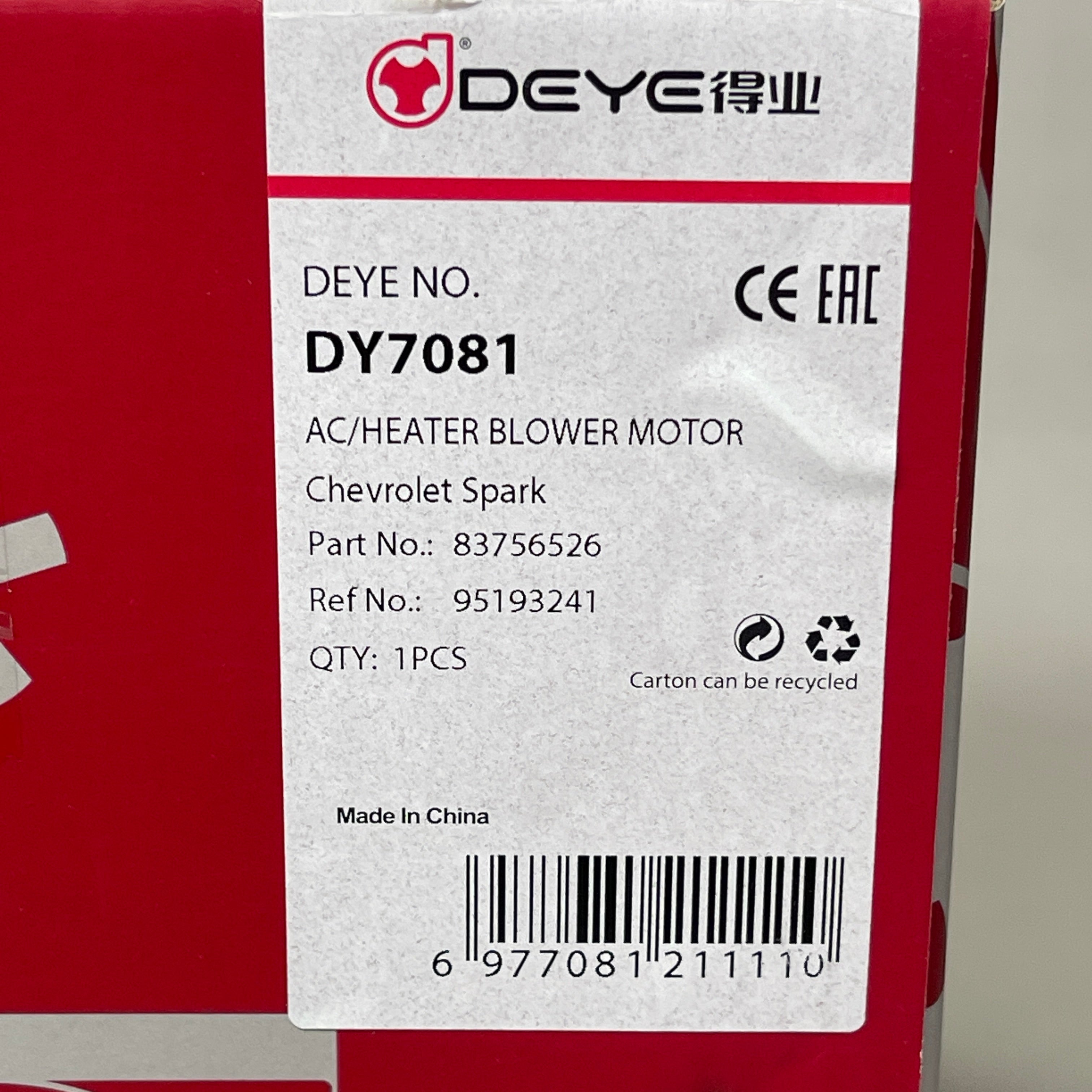 DEYE AC/Heater Blower Motor for Chevrolet Spark DY7081 83756526 (New)