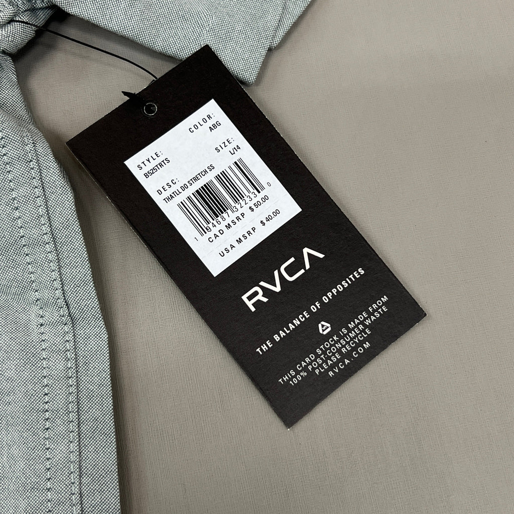 RVCA That'll Do Stretch Short Sleeve Shirt Youth Sz L / 14 B525TRTS Balsam Green (New)